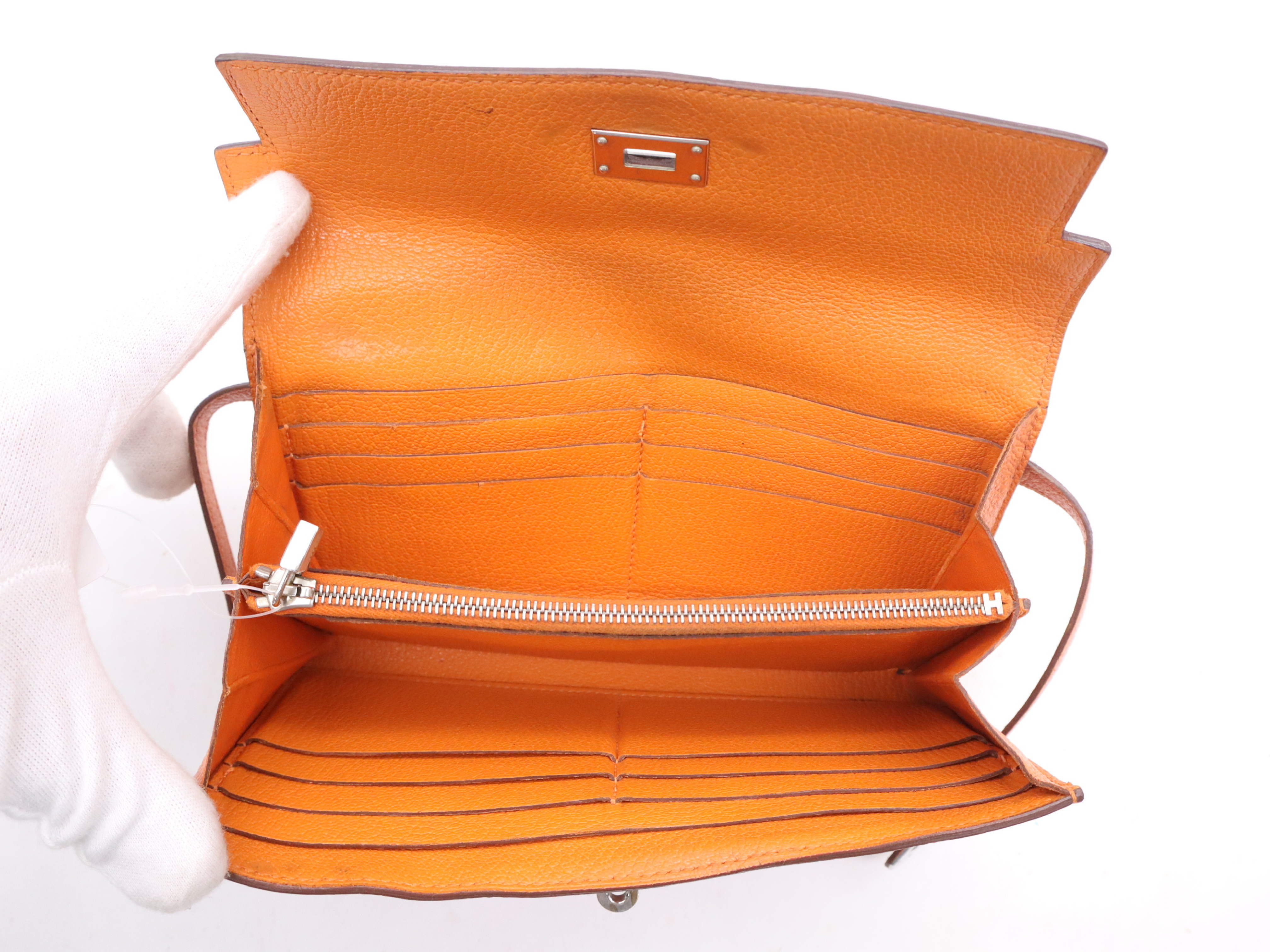Leather Kelly Wallet Long, Orange, Silver Hardware, O Stamp, 2011 (Wallet) — view 10
