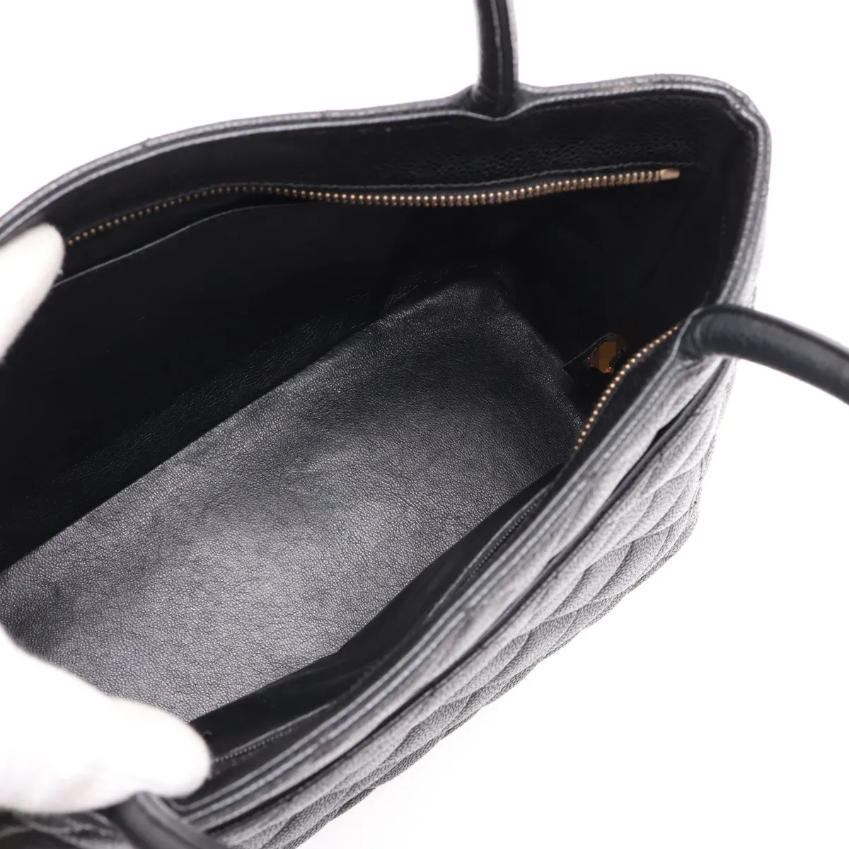 reissue caviar leather tote bag, black with gold hardware. — view 7