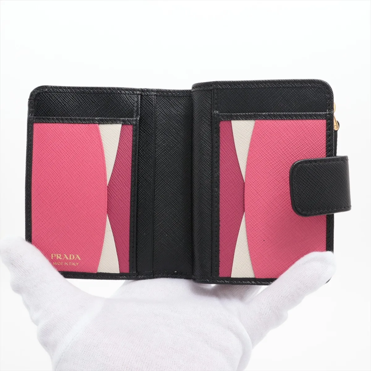 Saffiano Metal 1ML018 Leather Compact Wallet, Black — view 3