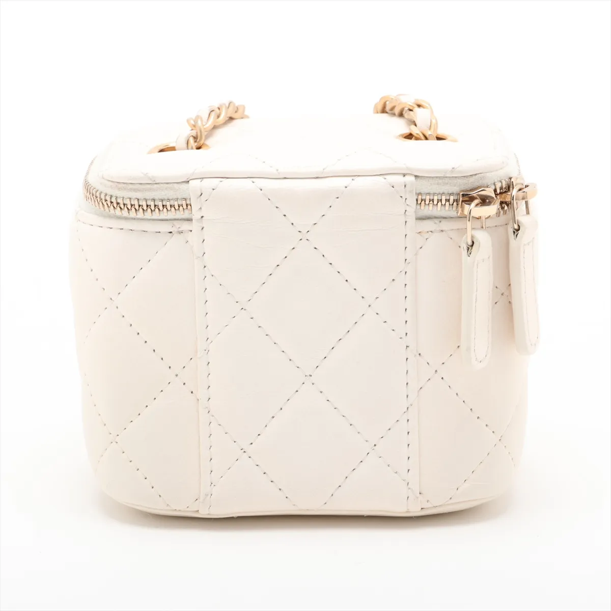 Matelassé Lambskin Vanity Bag, White with Gold Hardware, 30867498 (Serial Number in the 30s) — view 2