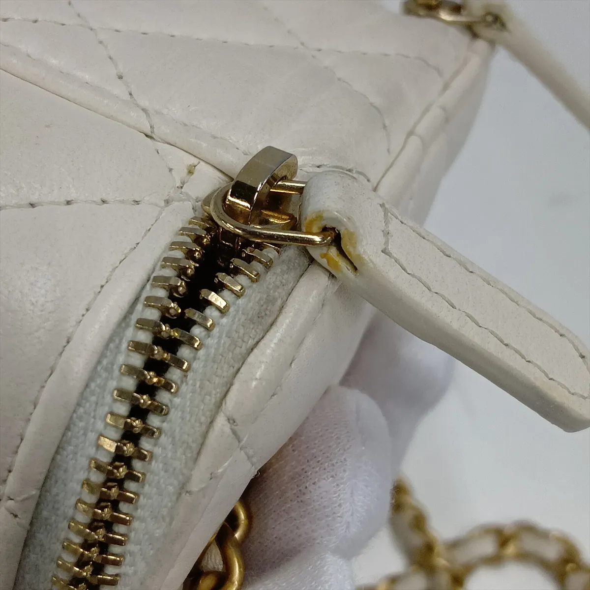 Matelassé Lambskin Vanity Bag, White with Gold Hardware, 30867498 (Serial Number in the 30s) — view 12
