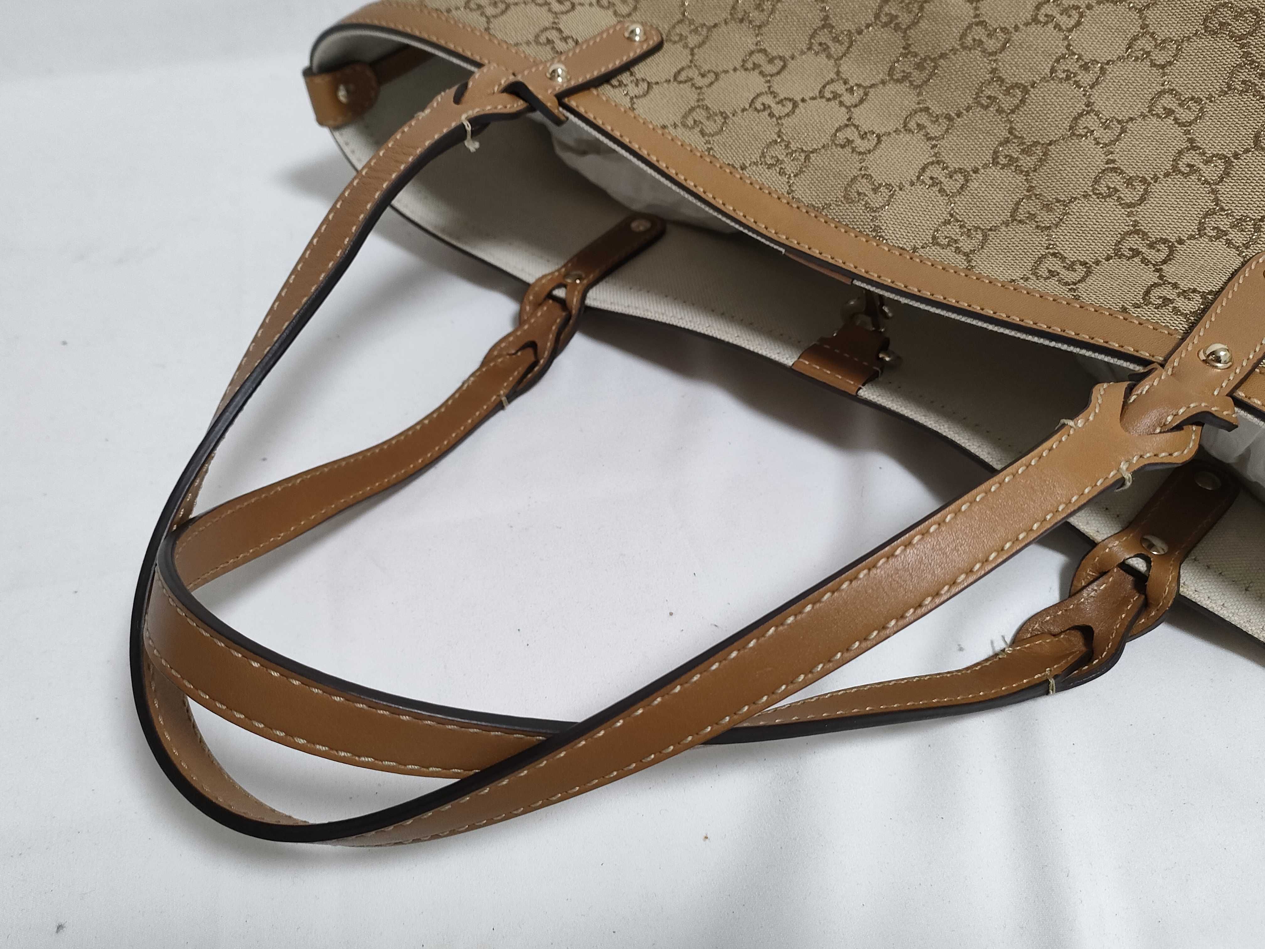 GG Canvas Tote Bag, Canvas x Leather, Beige x Brown, 247209 493075 (Tote Bag) — view 3
