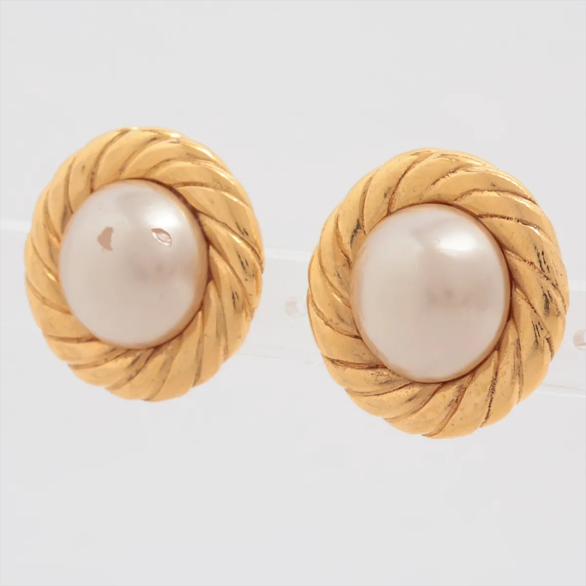 earrings (for both ears), gold-plated with faux pearls. Shows signs of wear, — view 3