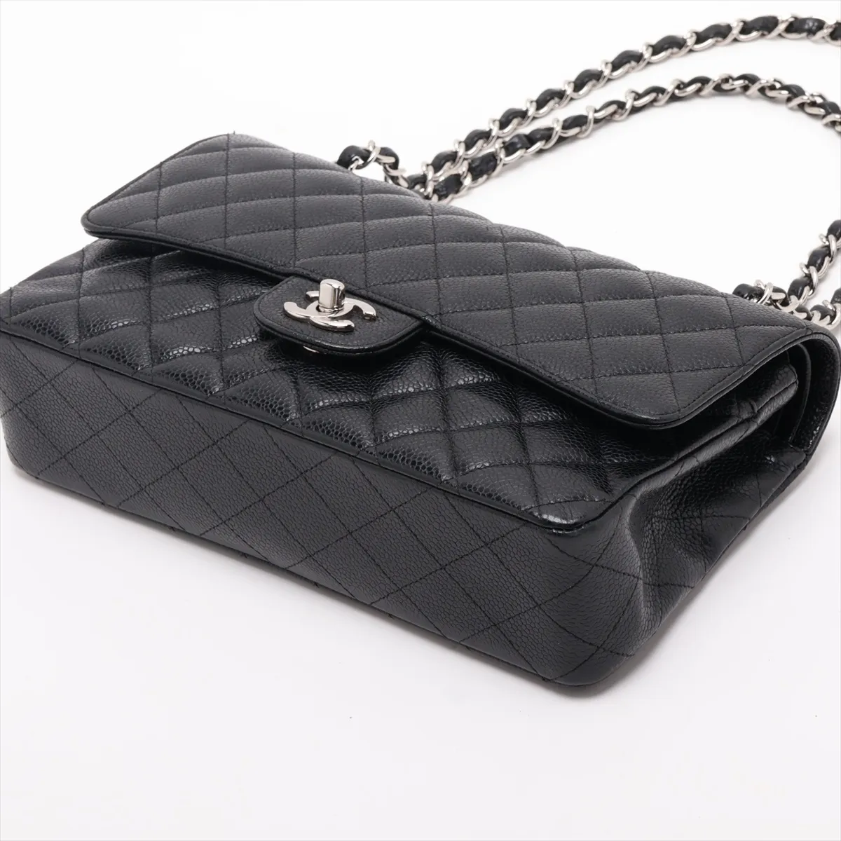 [Individually packaged] Chanel Matelassé 25 Caviar Skin Double Flap Double Chain Bag, Black with Silver Hardware, 13257062, Serial Number , A01112 — view 3
