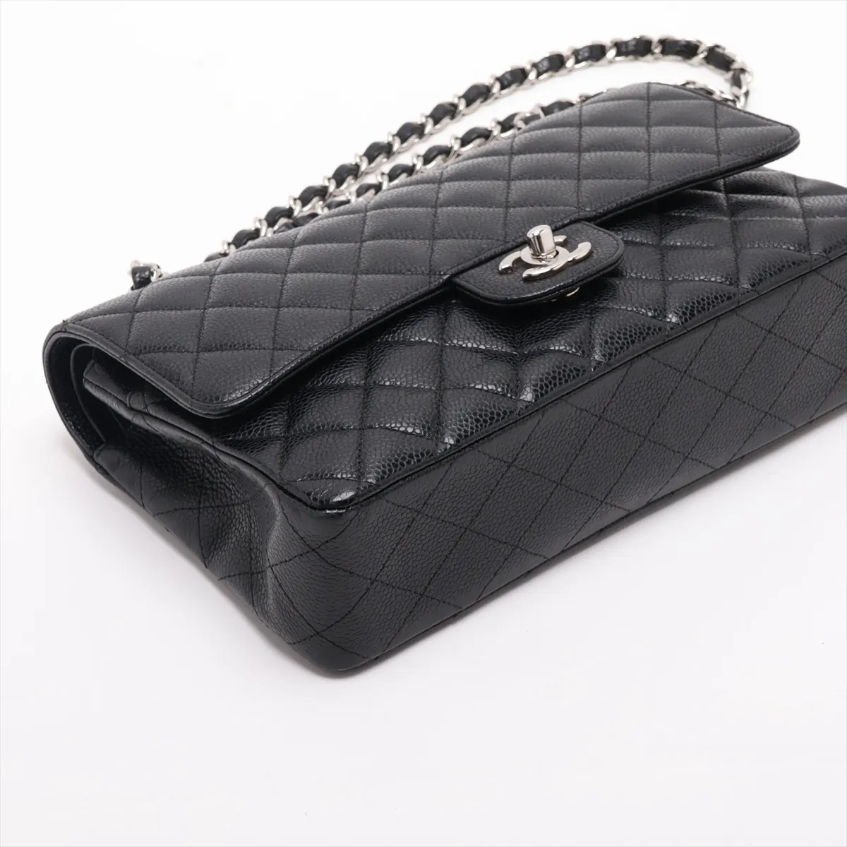 [Individually packaged] Chanel Matelassé 25 Caviar Skin Double Flap Double Chain Bag, Black with Silver Hardware, 13257062, Serial Number , A01112 — view 4