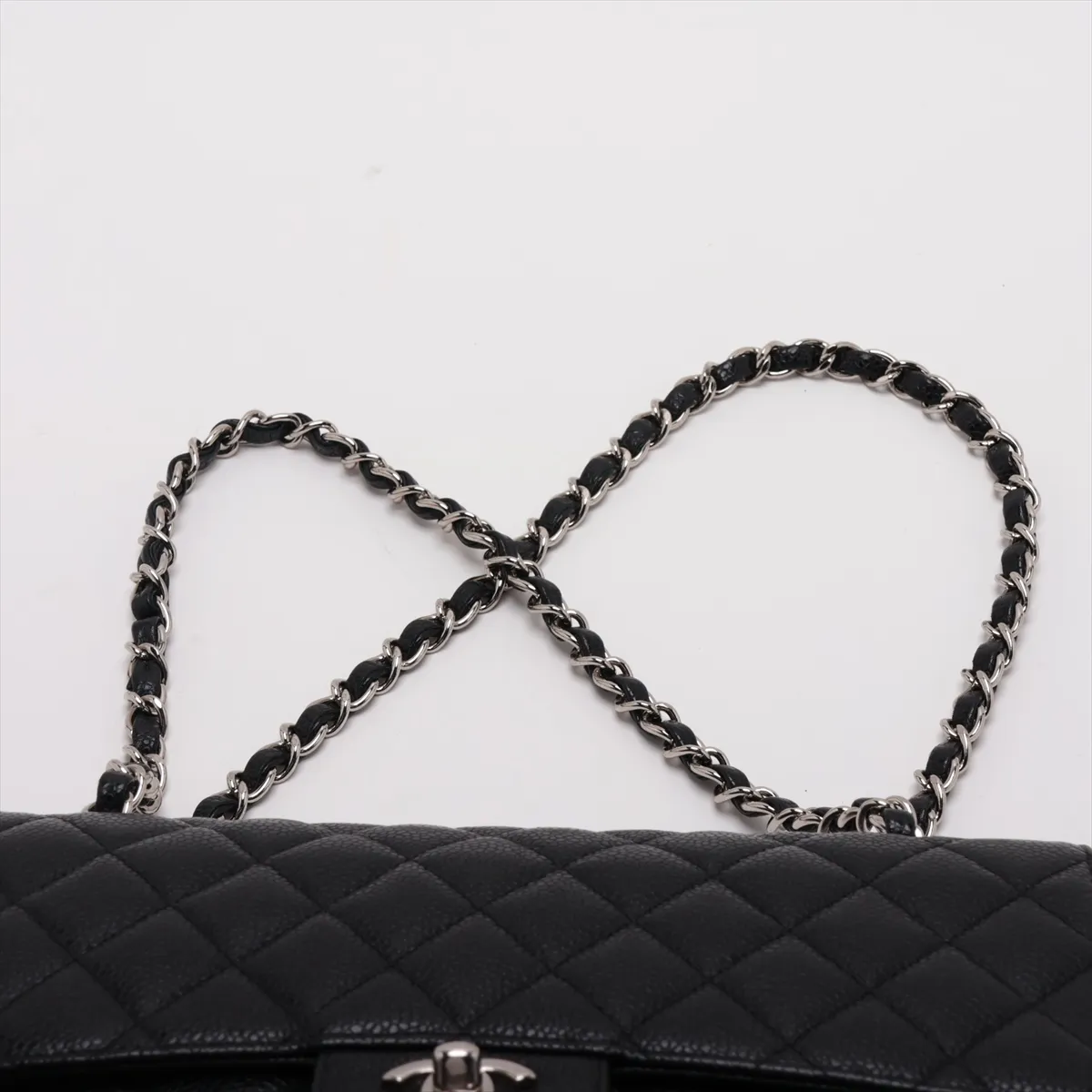[Individually packaged] Chanel Matelassé 25 Caviar Skin Double Flap Double Chain Bag, Black with Silver Hardware, 13257062, Serial Number , A01112 — view 6