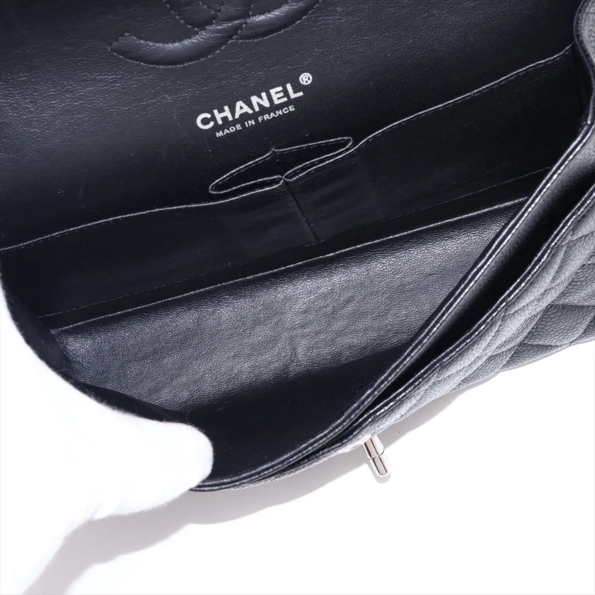 [Individually packaged] Chanel Matelassé 25 Caviar Skin Double Flap Double Chain Bag, Black with Silver Hardware, 13257062, Serial Number , A01112 — view 7