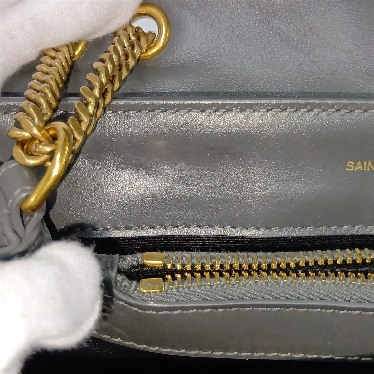 Loulou 494699 Leather Chain Shoulder Bag, Gray — view 13