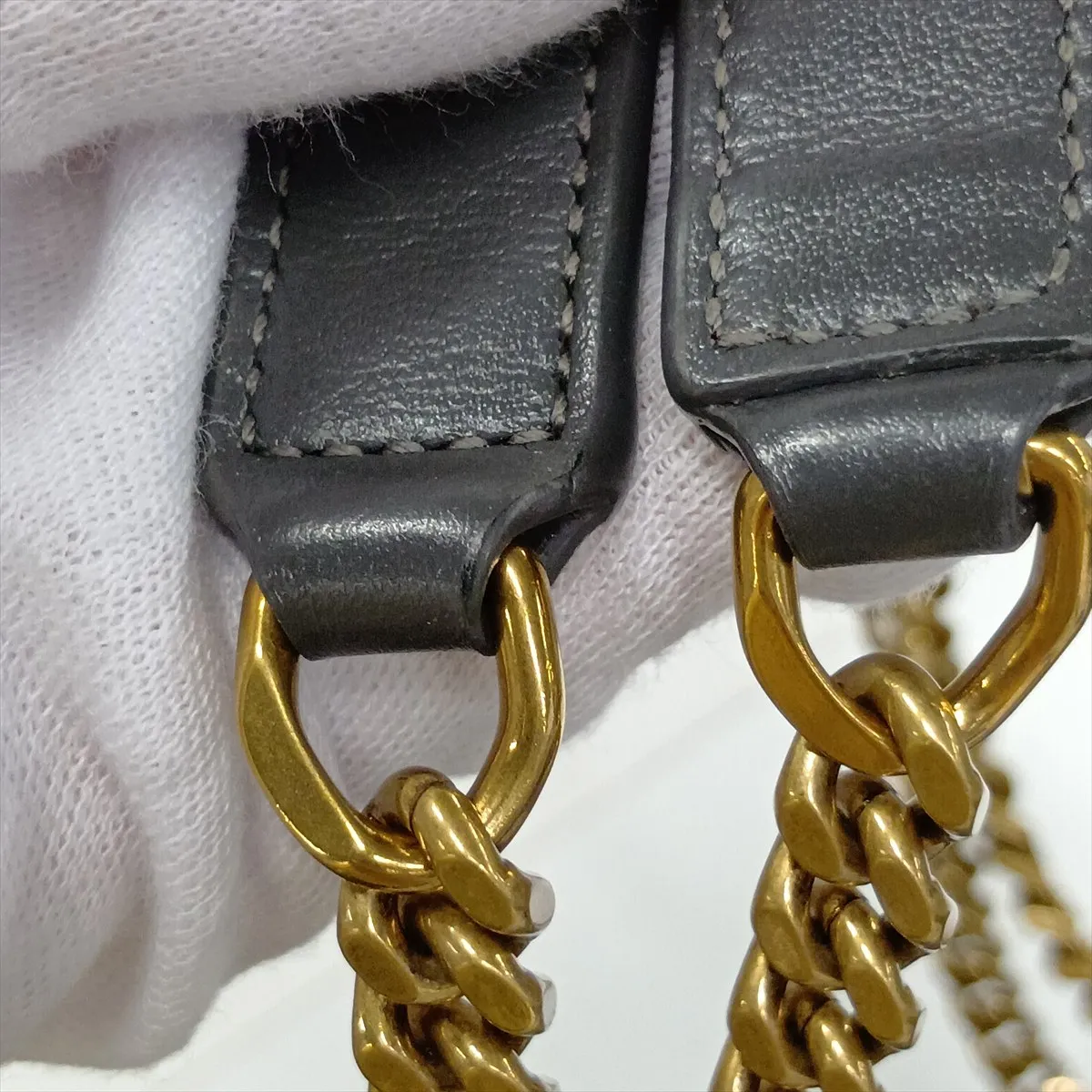 Loulou 494699 Leather Chain Shoulder Bag, Gray — view 15