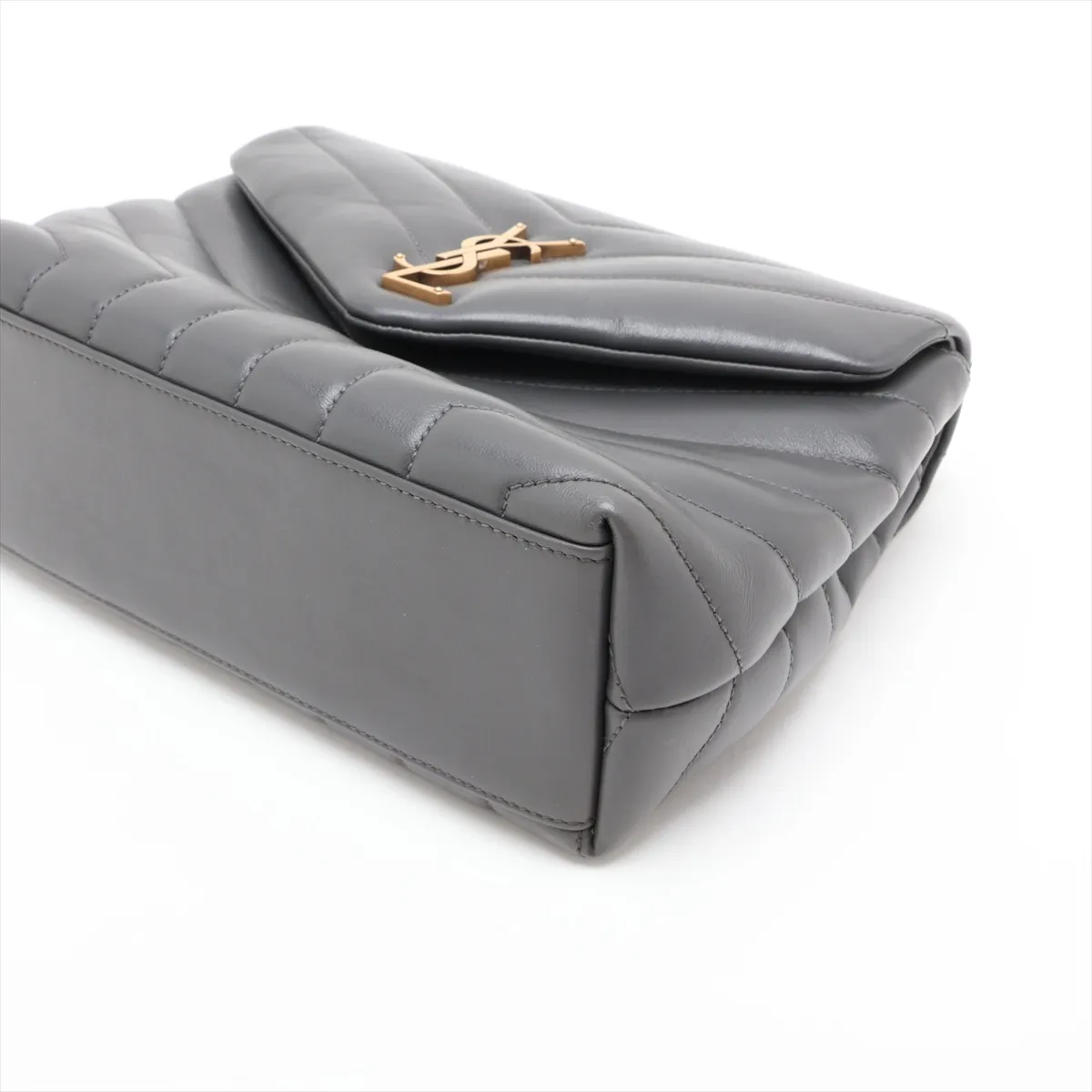 Loulou 494699 Leather Chain Shoulder Bag, Gray — view 3