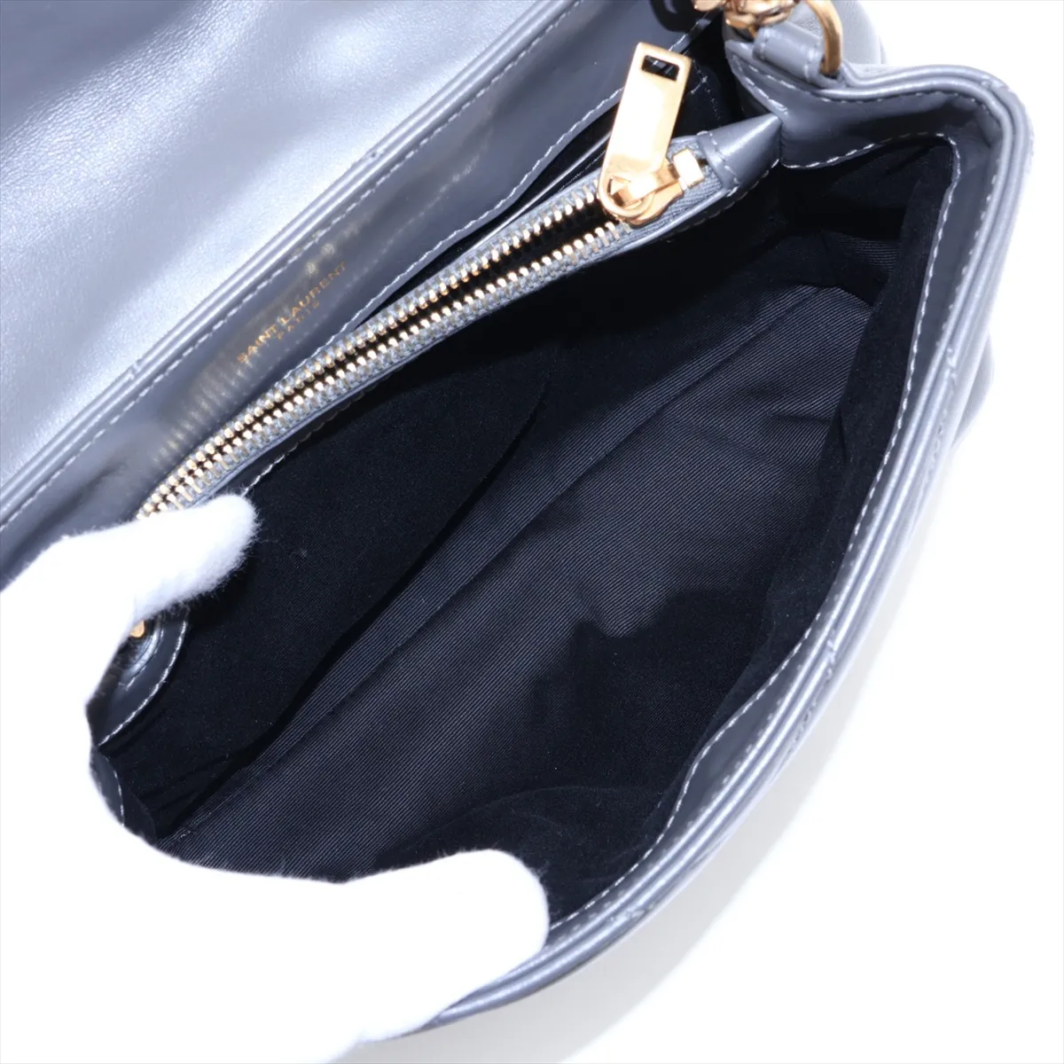 Loulou 494699 Leather Chain Shoulder Bag, Gray — view 7