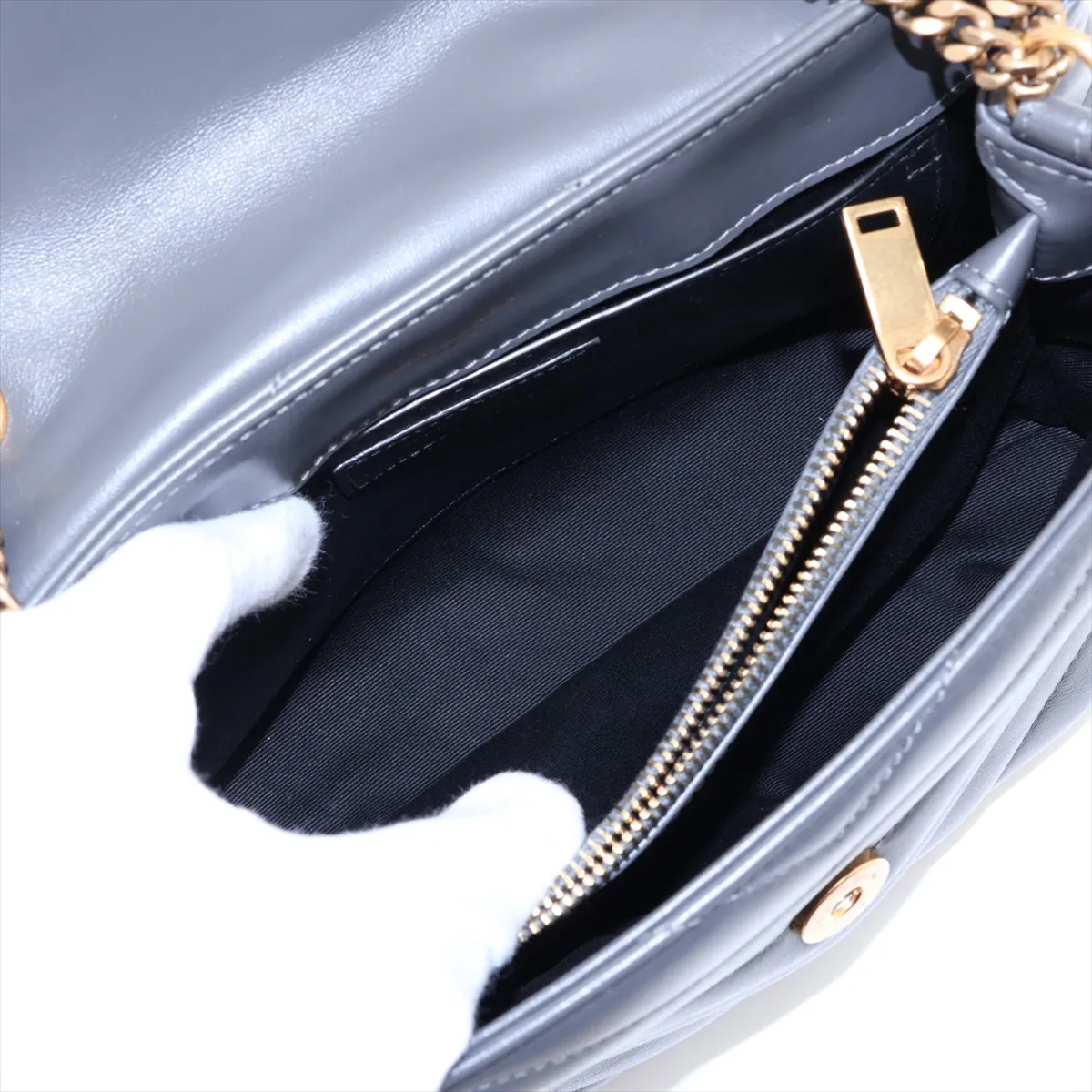 Loulou 494699 Leather Chain Shoulder Bag, Gray — view 9