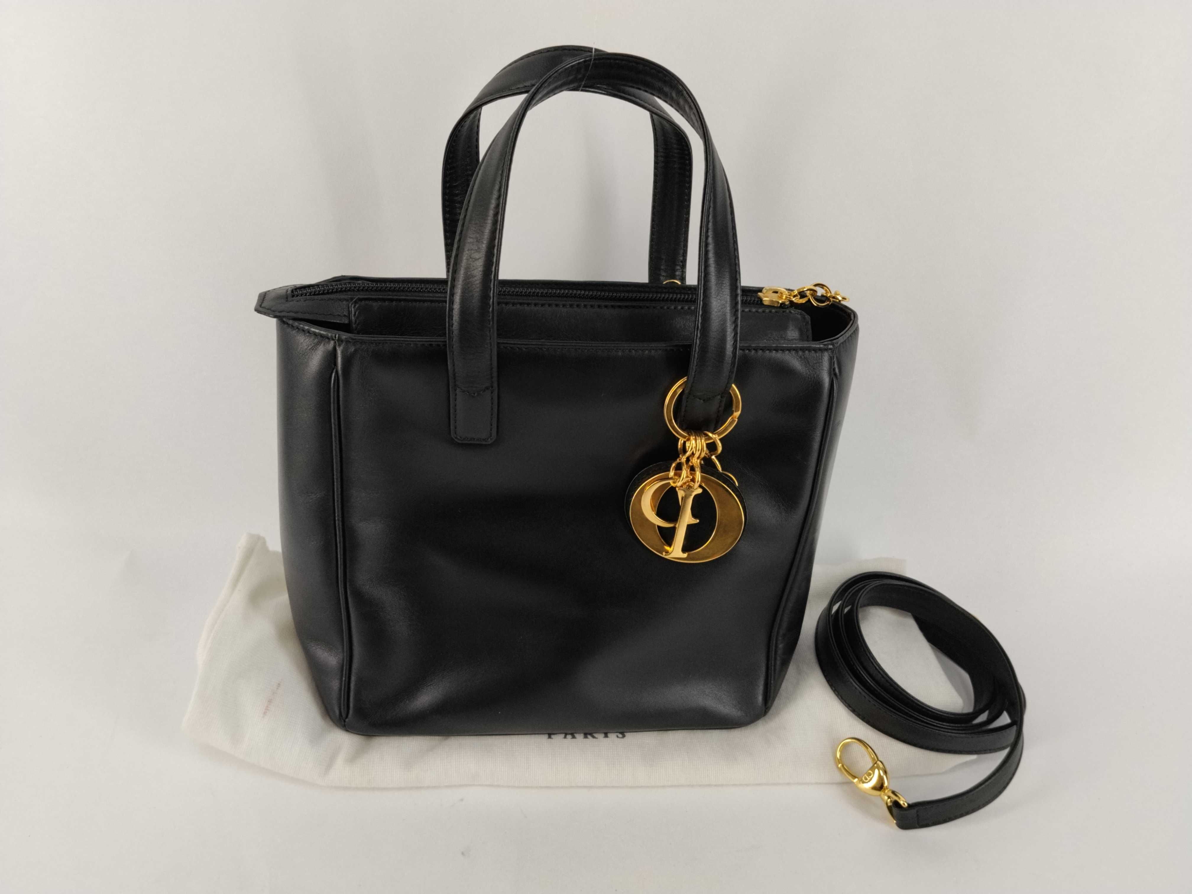 handbag with logo charm, black with gold hardware.