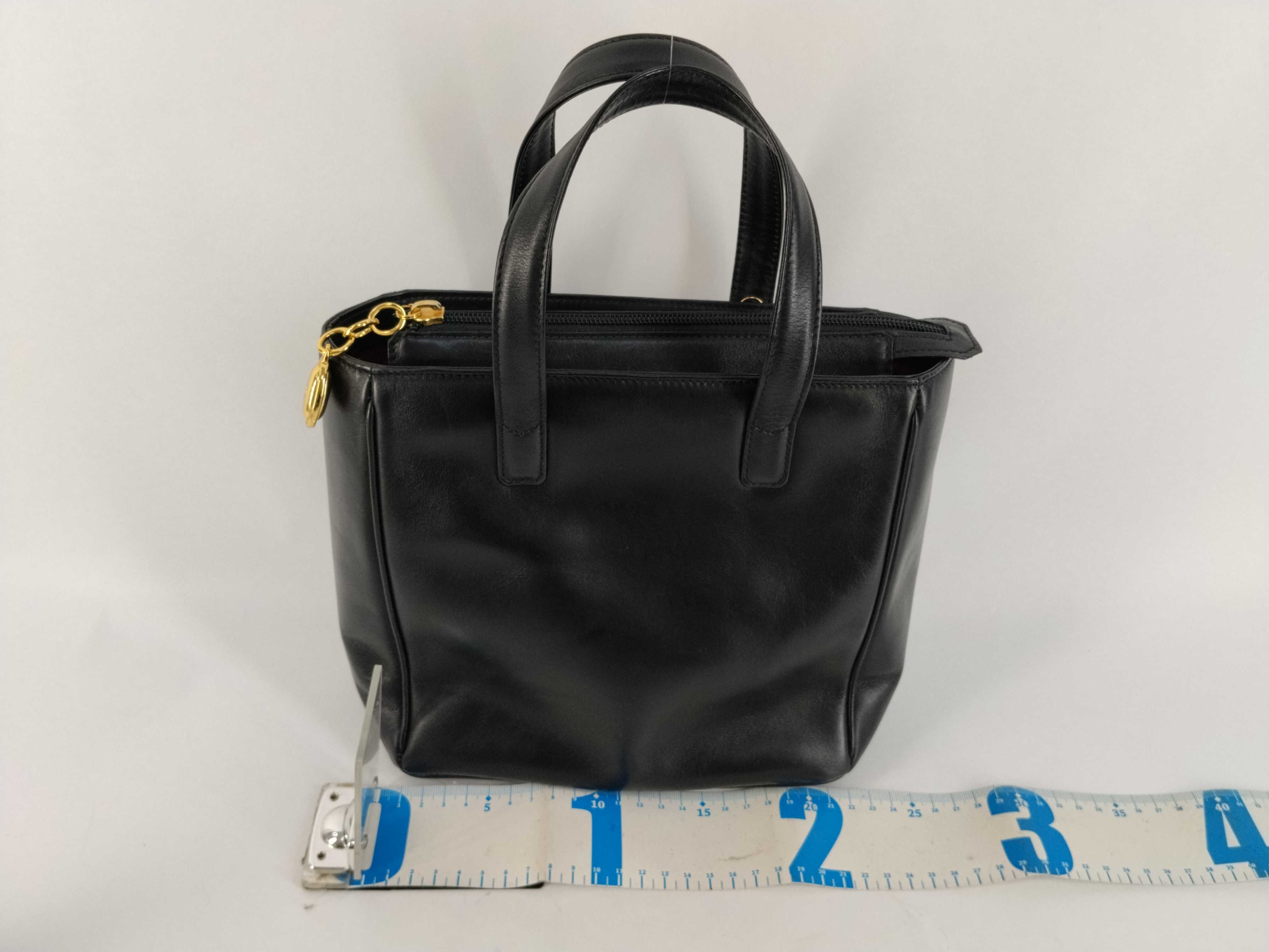 handbag with logo charm, black with gold hardware. — view 2