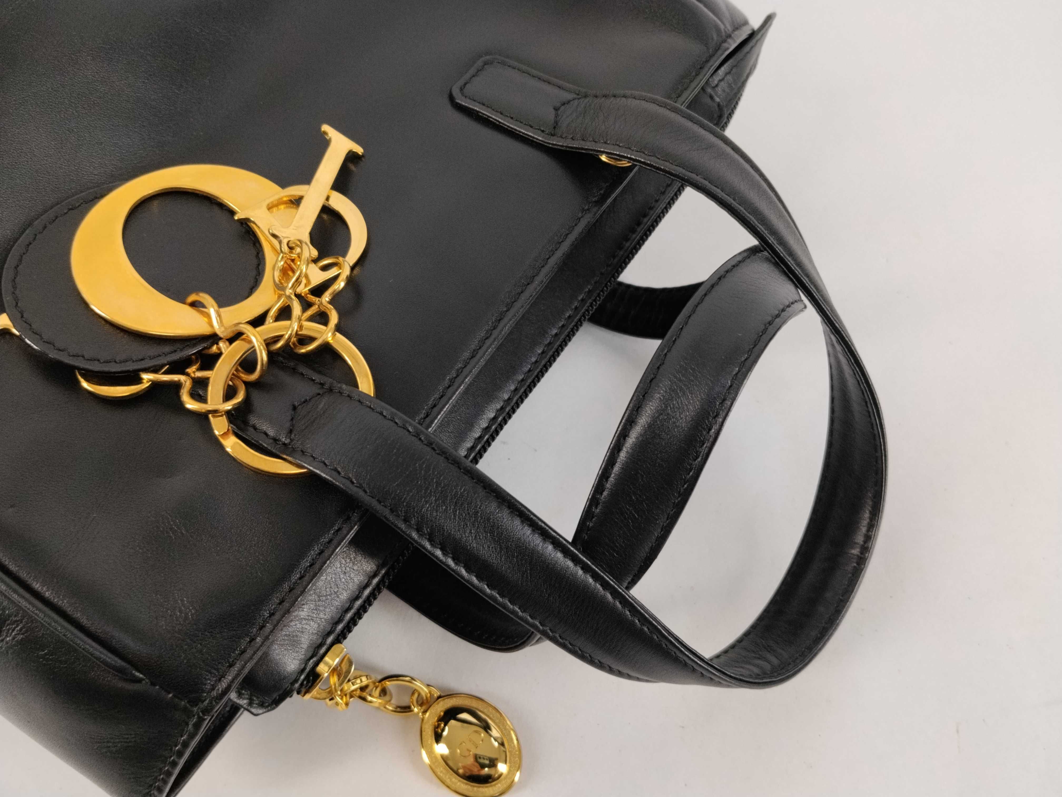 handbag with logo charm, black with gold hardware. — view 3