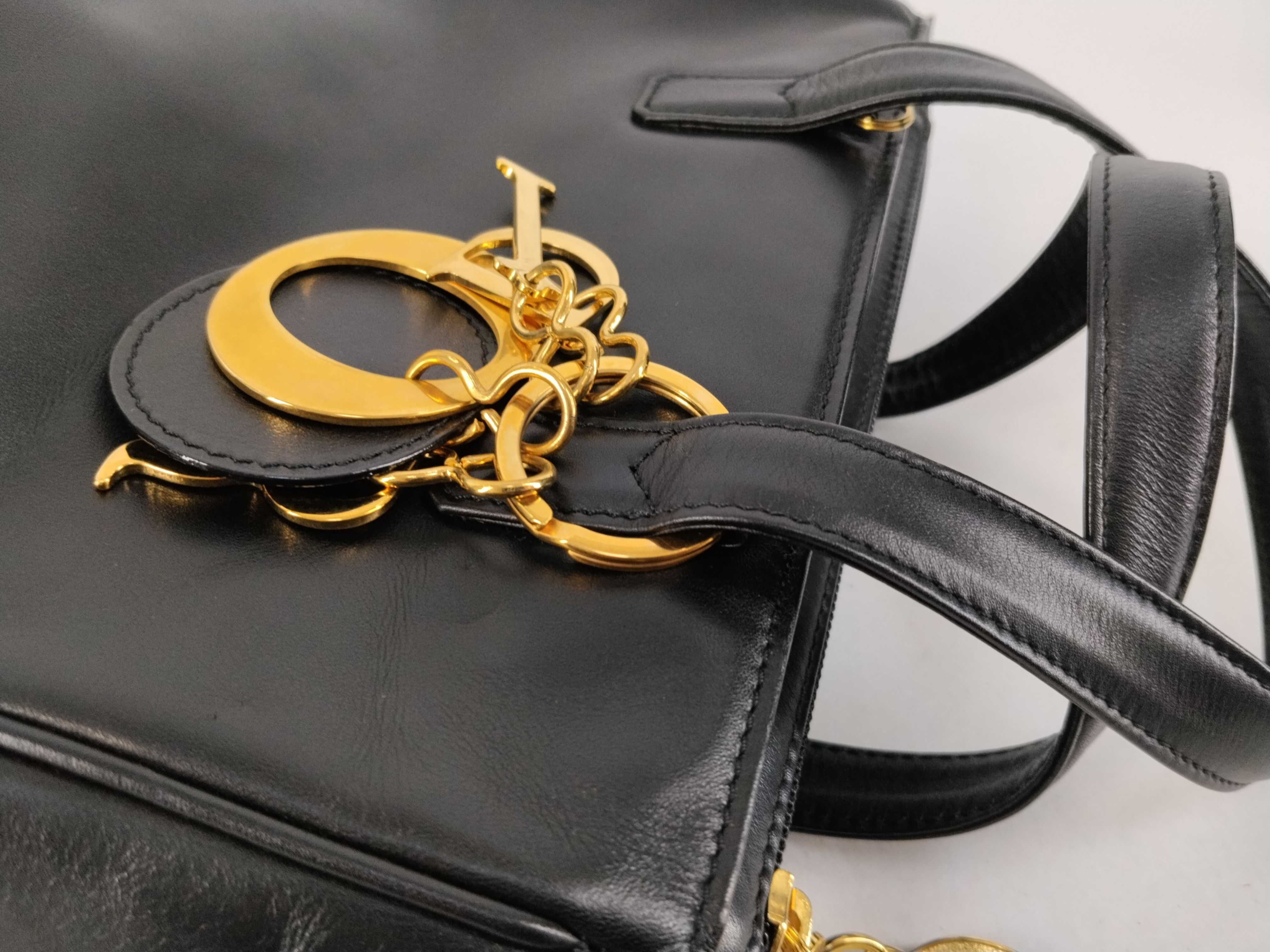 handbag with logo charm, black with gold hardware. — view 5