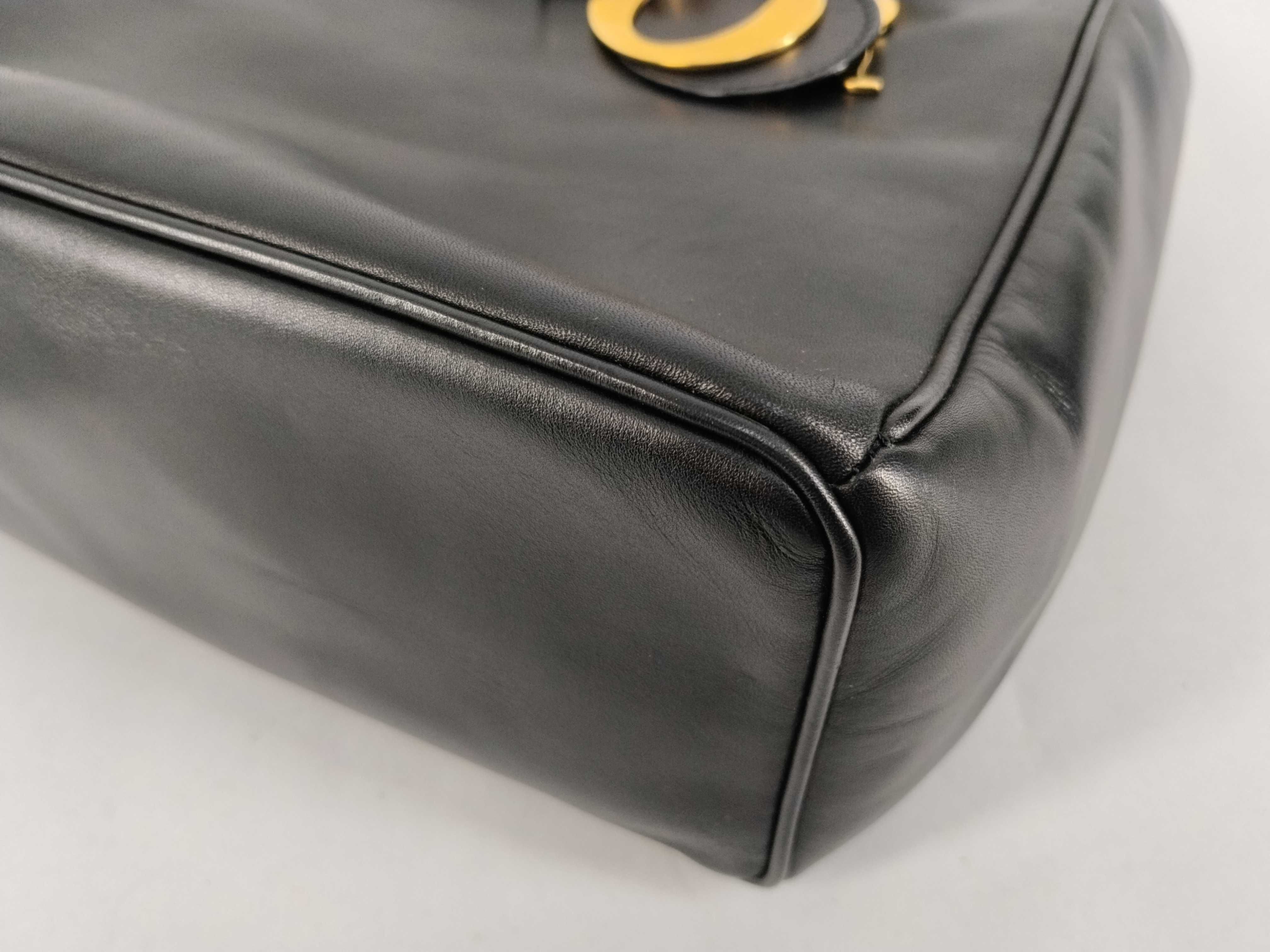 handbag with logo charm, black with gold hardware. — view 6
