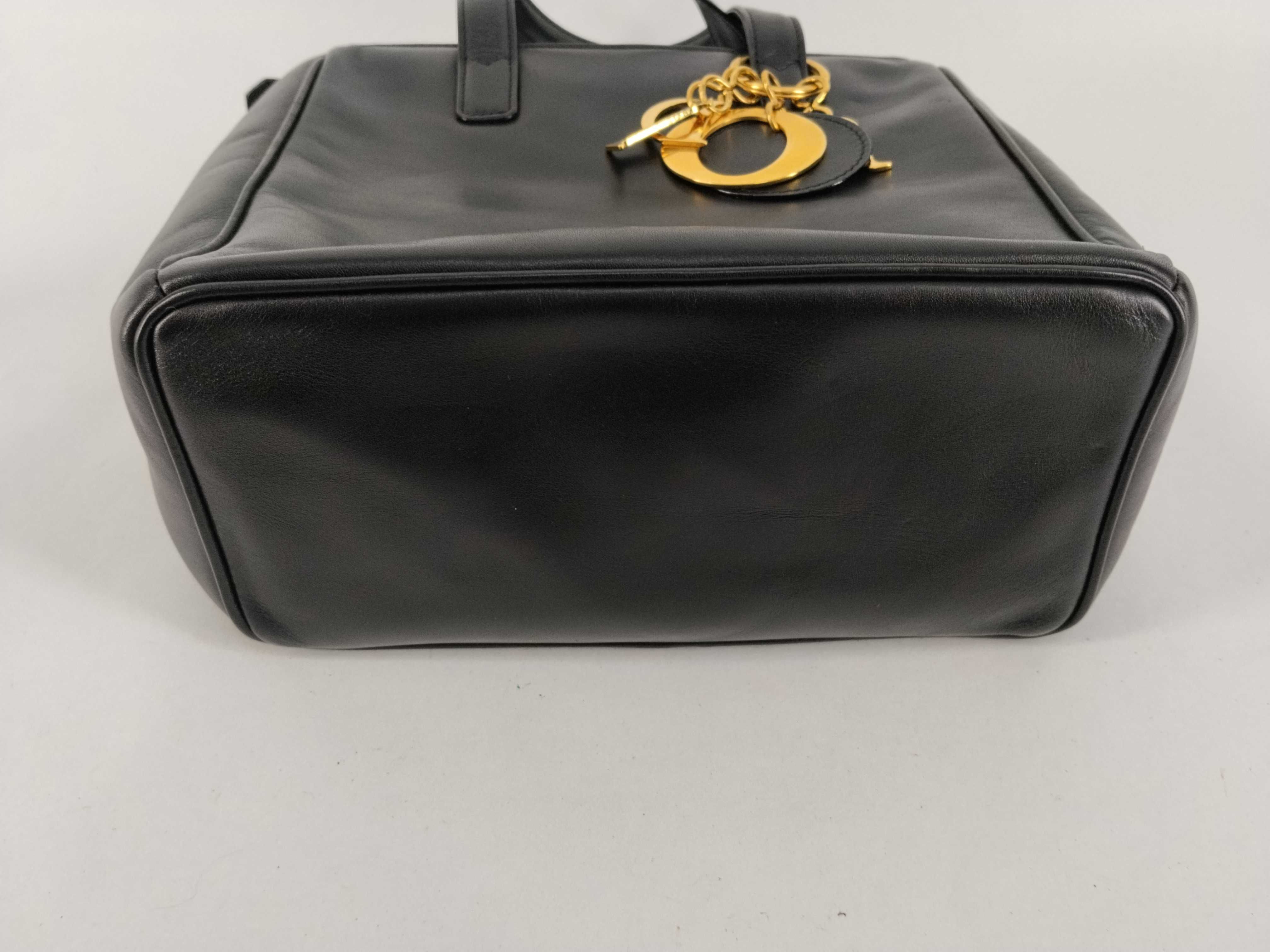 handbag with logo charm, black with gold hardware. — view 7