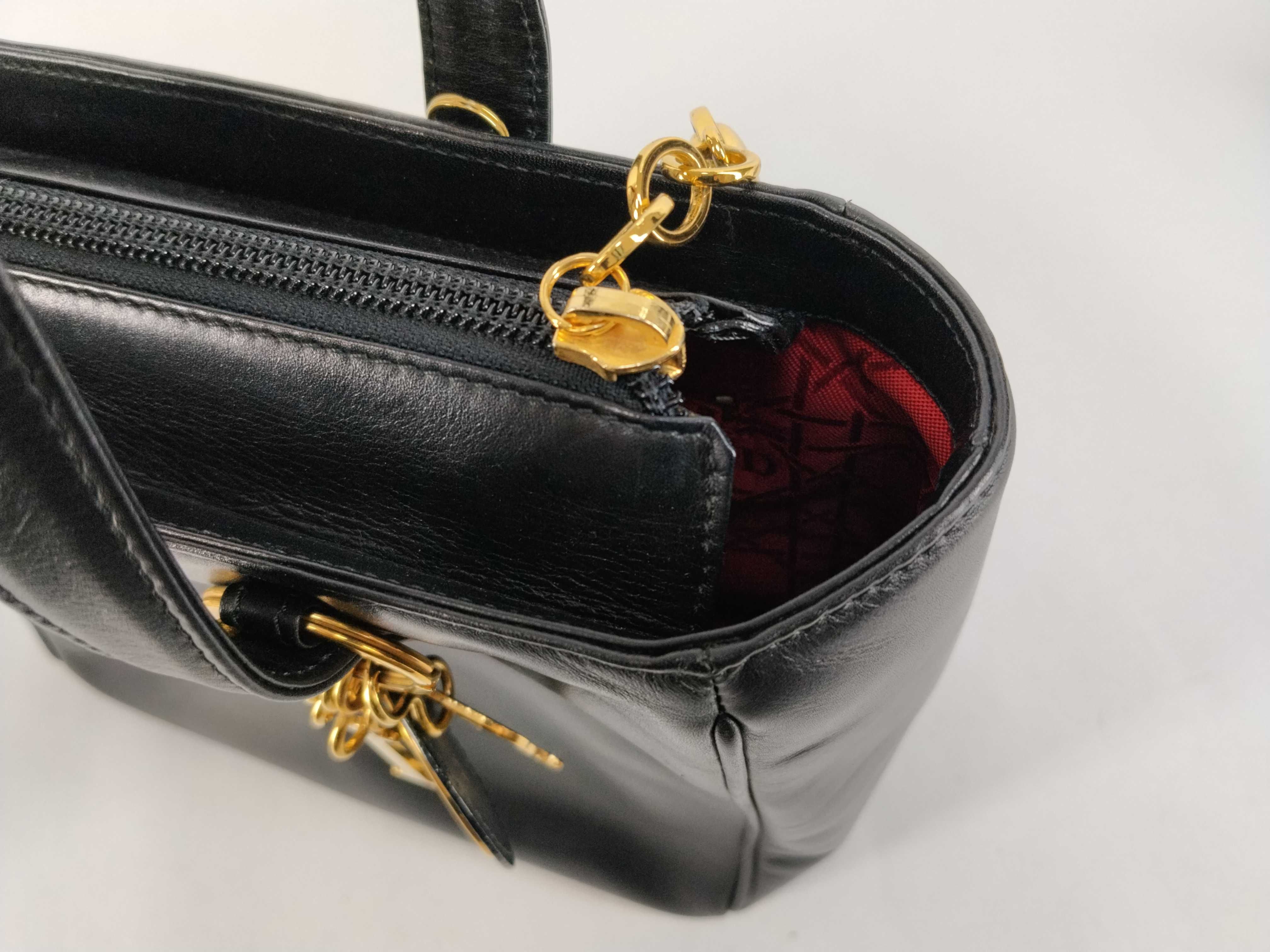 handbag with logo charm, black with gold hardware. — view 8