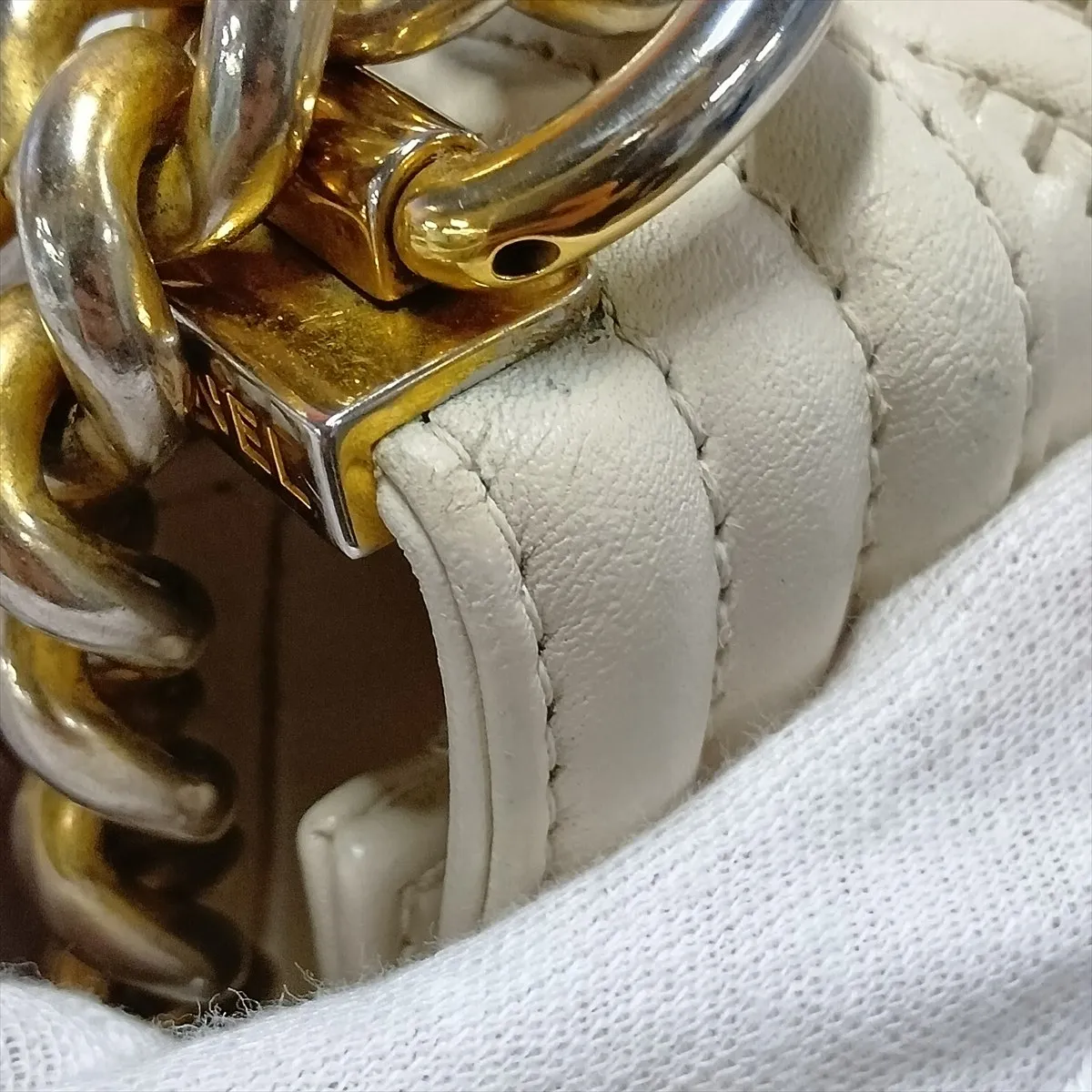 Boy Chanel 20 Small Leather Chain Shoulder Bag, Chevron V-stitch, Beige x Khaki, Gold Hardware, A67085 — view 9