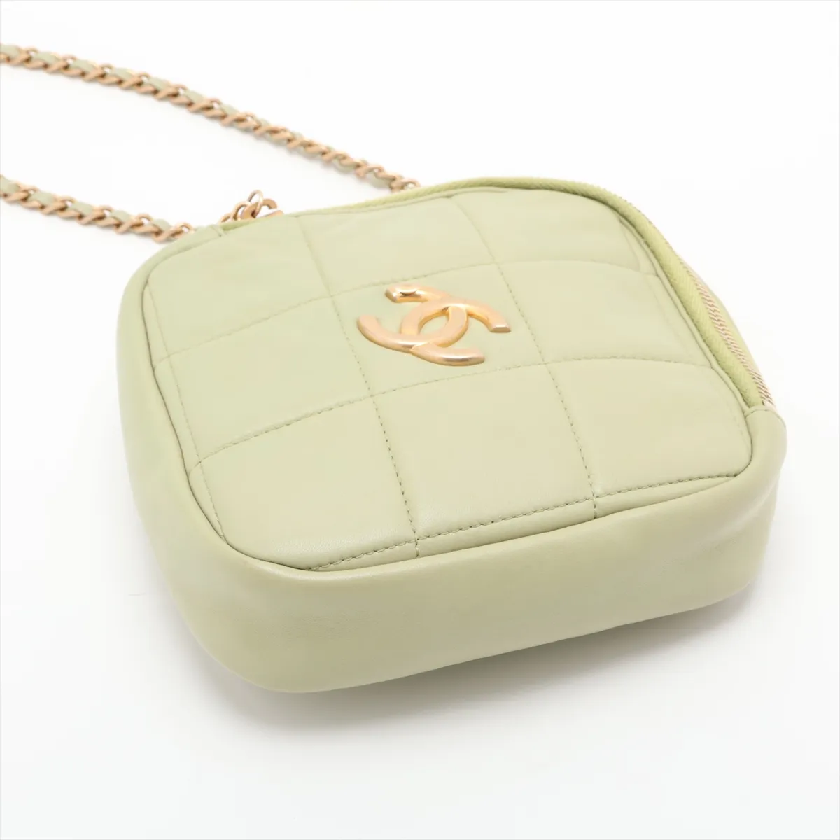 Matelassé Lambskin Chain Shoulder Bag, Green with Gold Hardware, 30492977 (Serial Number in the 30s) — view 3