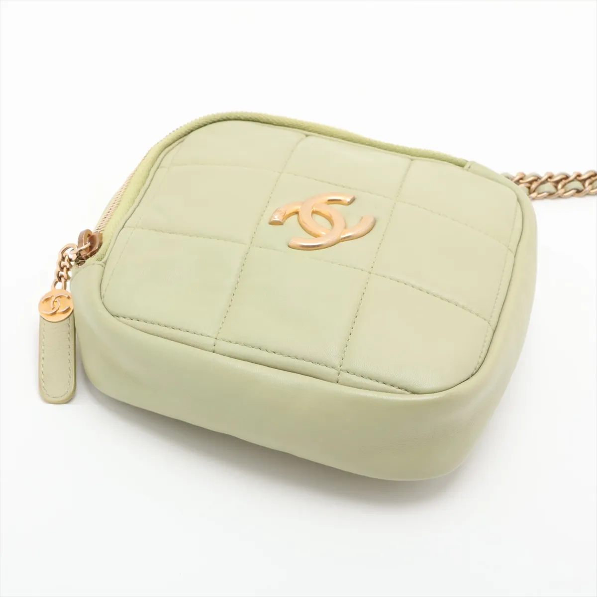 Matelassé Lambskin Chain Shoulder Bag, Green with Gold Hardware, 30492977 (Serial Number in the 30s) — view 4