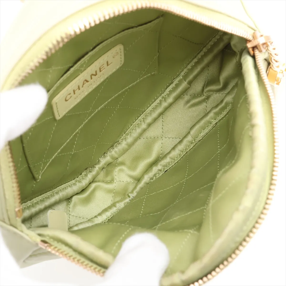 Matelassé Lambskin Chain Shoulder Bag, Green with Gold Hardware, 30492977 (Serial Number in the 30s) — view 6
