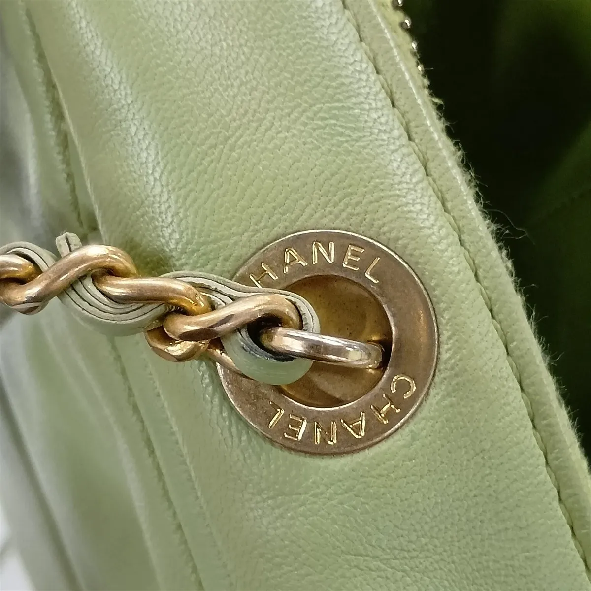 Matelassé Lambskin Chain Shoulder Bag, Green with Gold Hardware, 30492977 (Serial Number in the 30s) — view 8