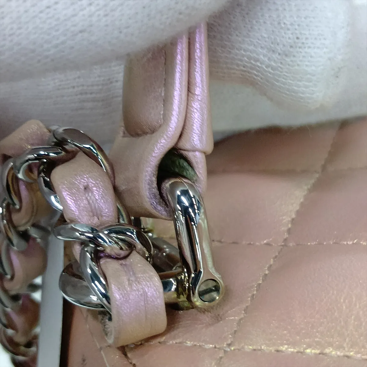 Matelassé Leather 2-Way Handbag Vanity Case Pink Silver Hardware NL30971C Random Plate — view 10