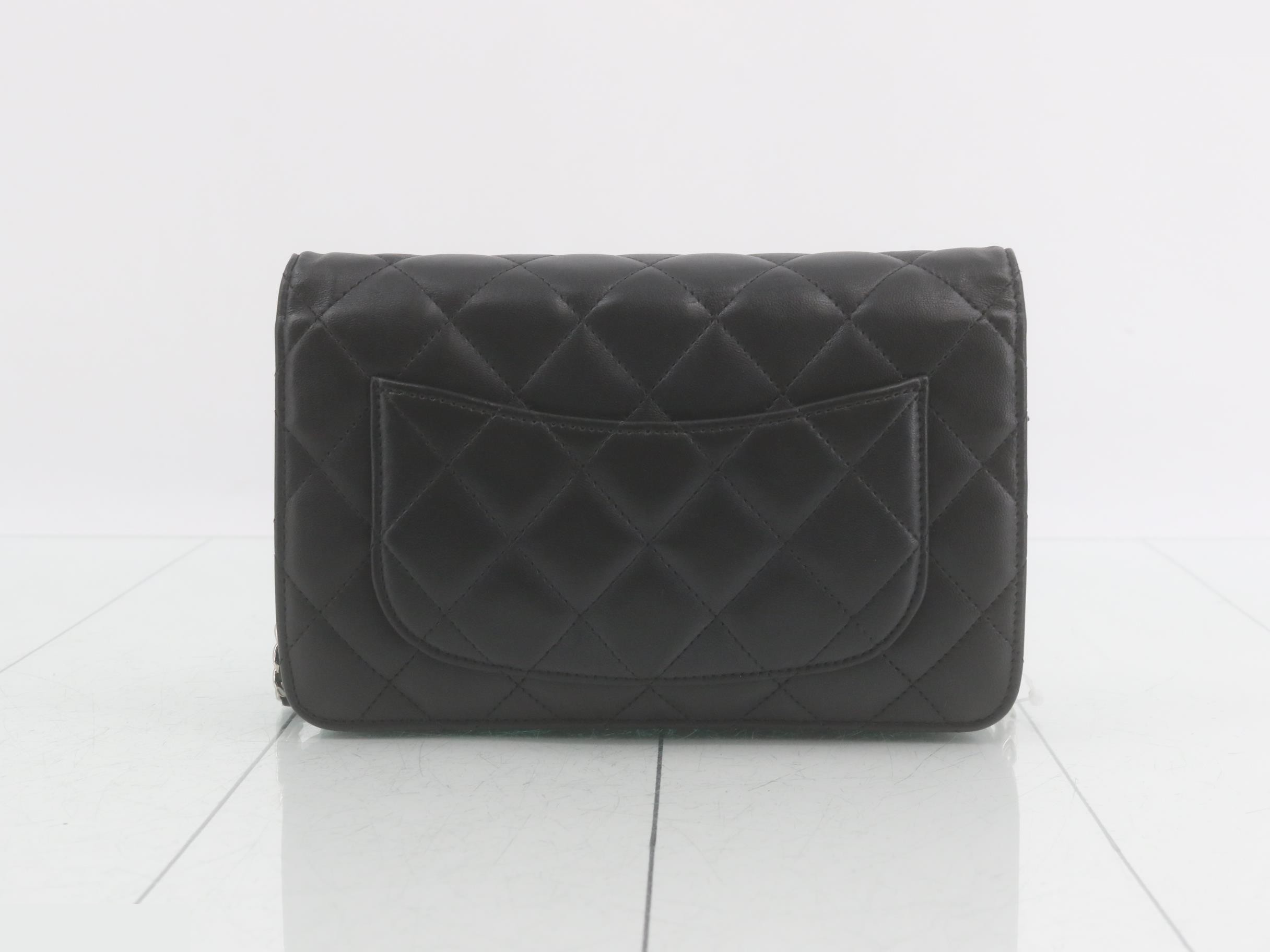 Matelassé Chain Wallet Shoulder Bag, Black — view 2