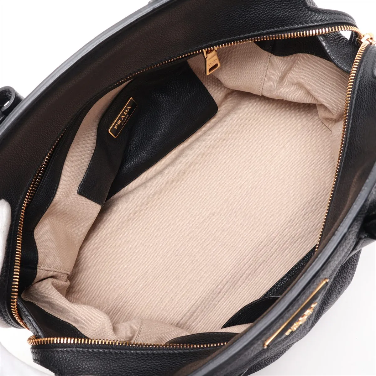 Vitello Grain Leather 2-Way Handbag, Black BN2769 — view 7