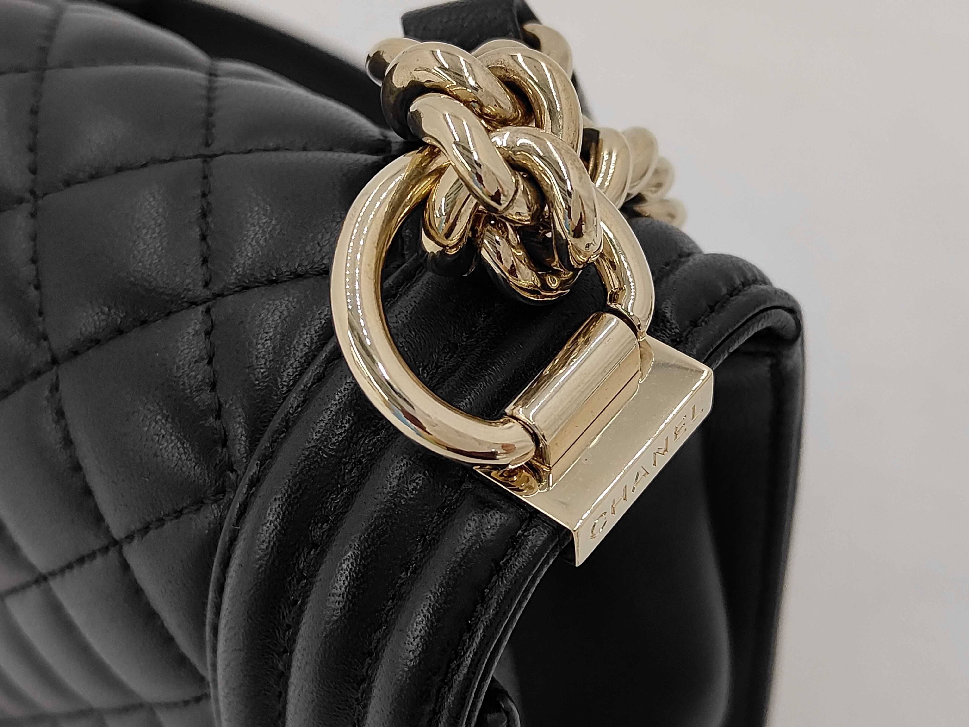Boy Chanel Lambskin Chain Shoulder Bag, Black with Gold Hardware, with original seal, item number 22. — view 7