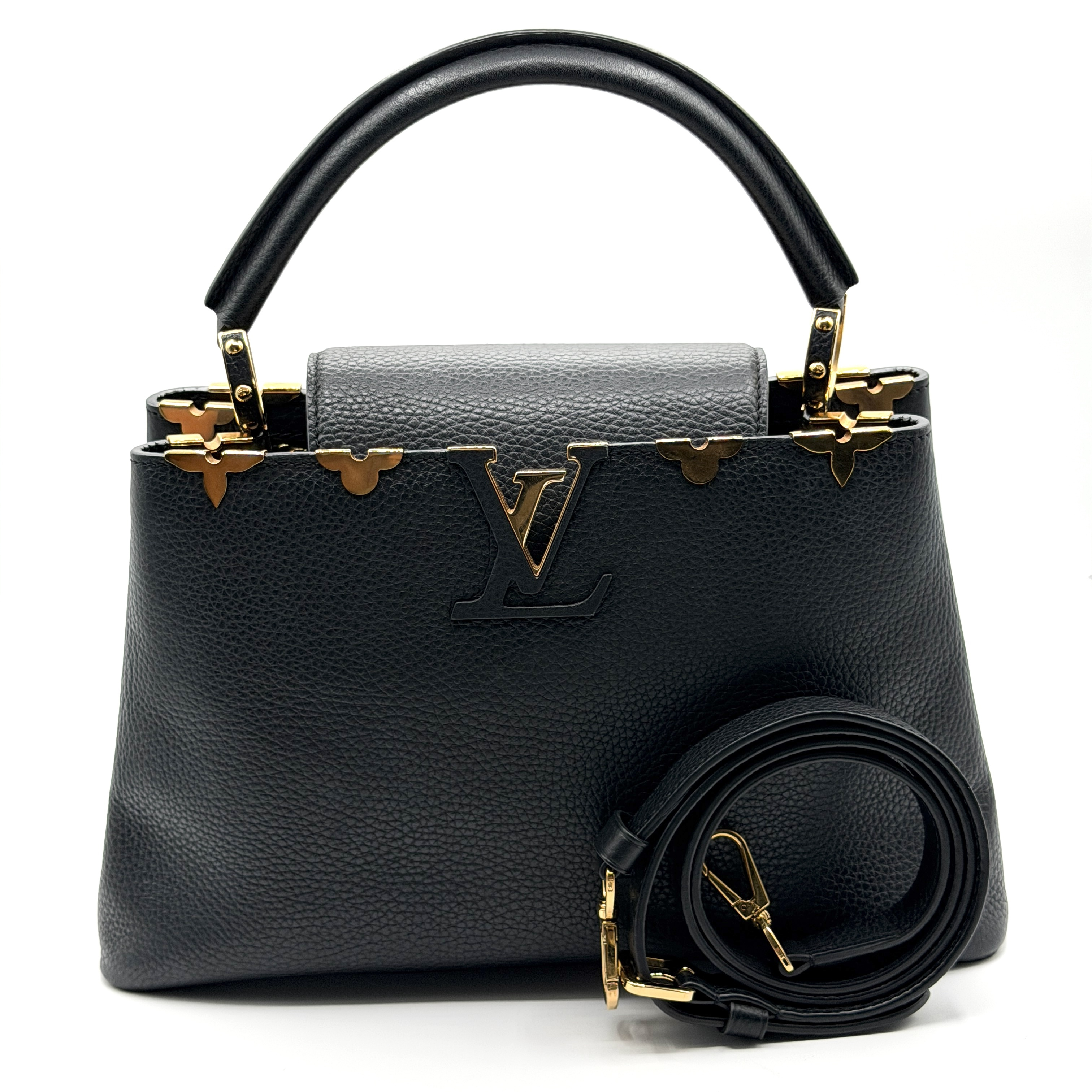 Capucines MM handbag, Taurillon leather, flower design, 2-way shoulder bag — view 2