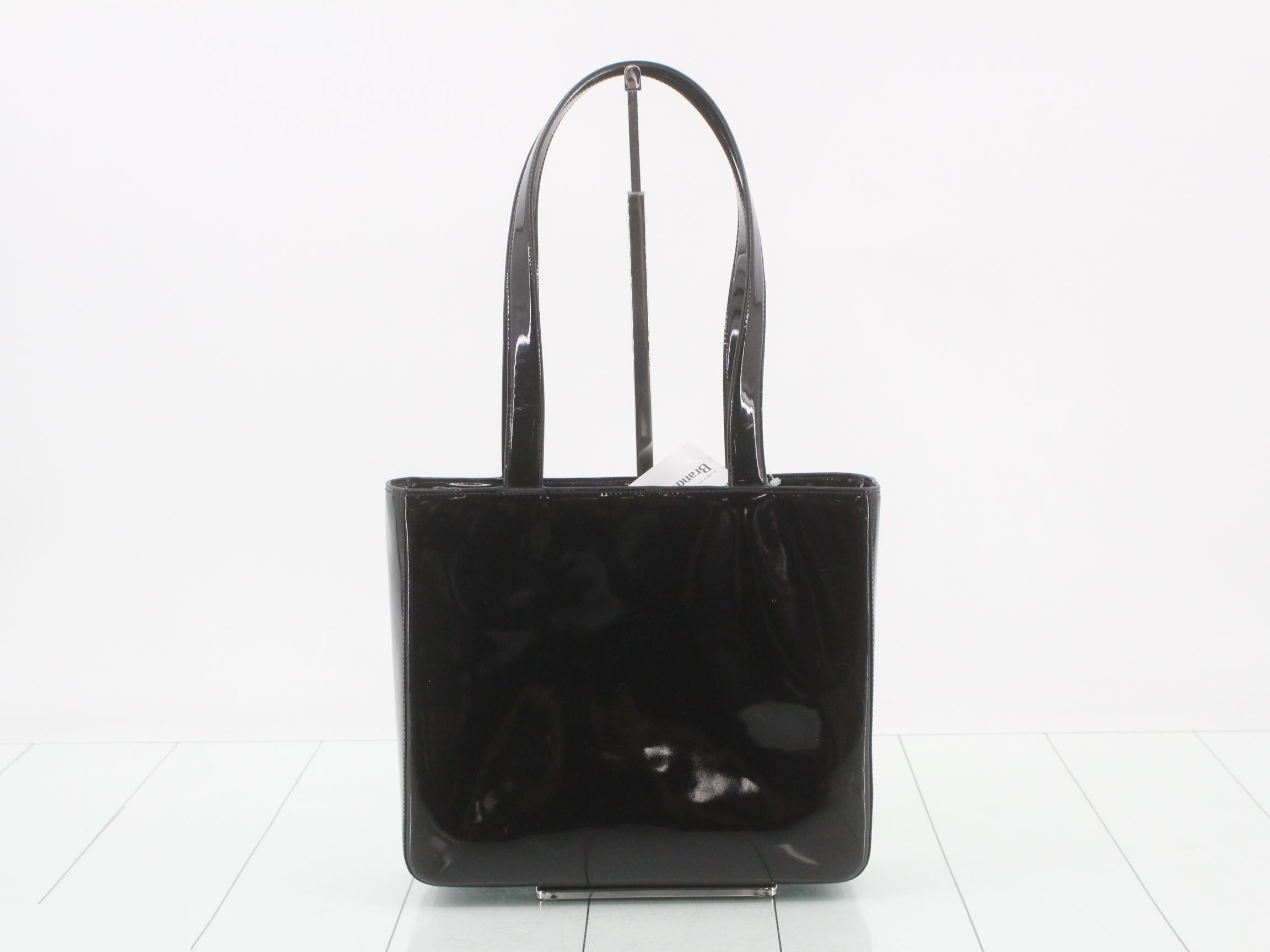 Tote bag, patent leather, gold hardware, black — view 2