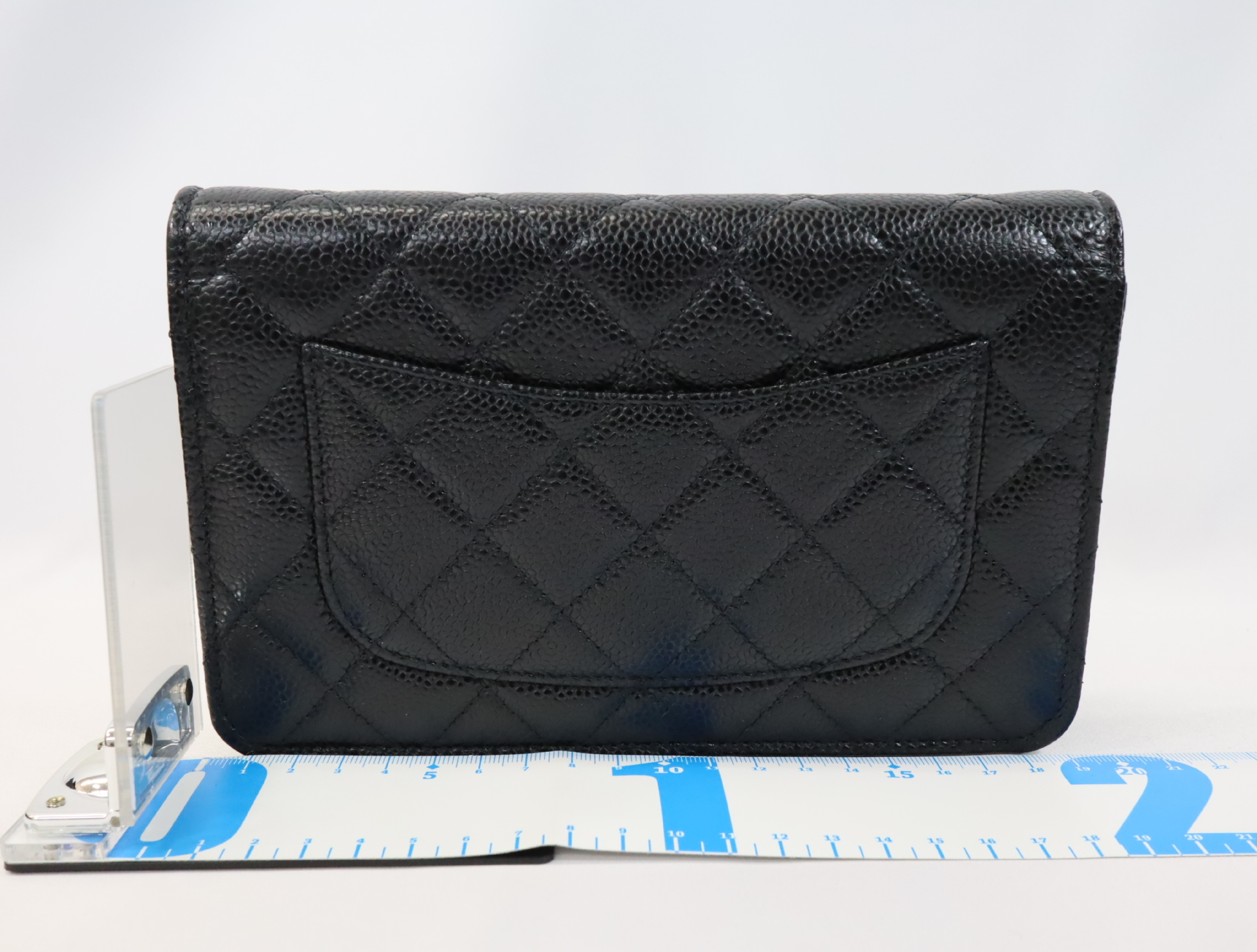 Matelassé Caviar Skin Chain Wallet, Black with Gold Hardware, Random Plate Design, AP0250 Shoulder Bag — view 2