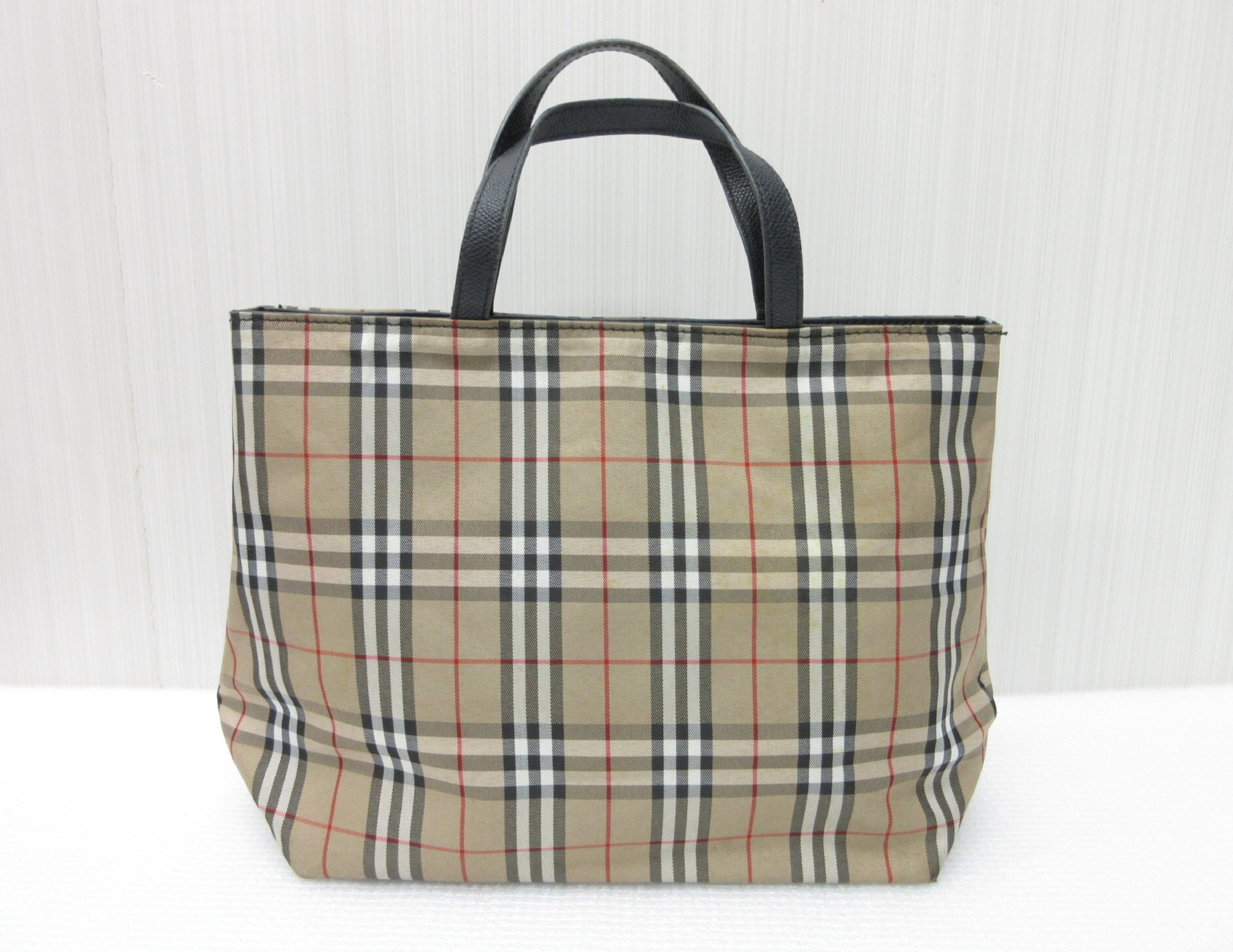 Check Nylon Leather Handbag Tote Bag — view 2