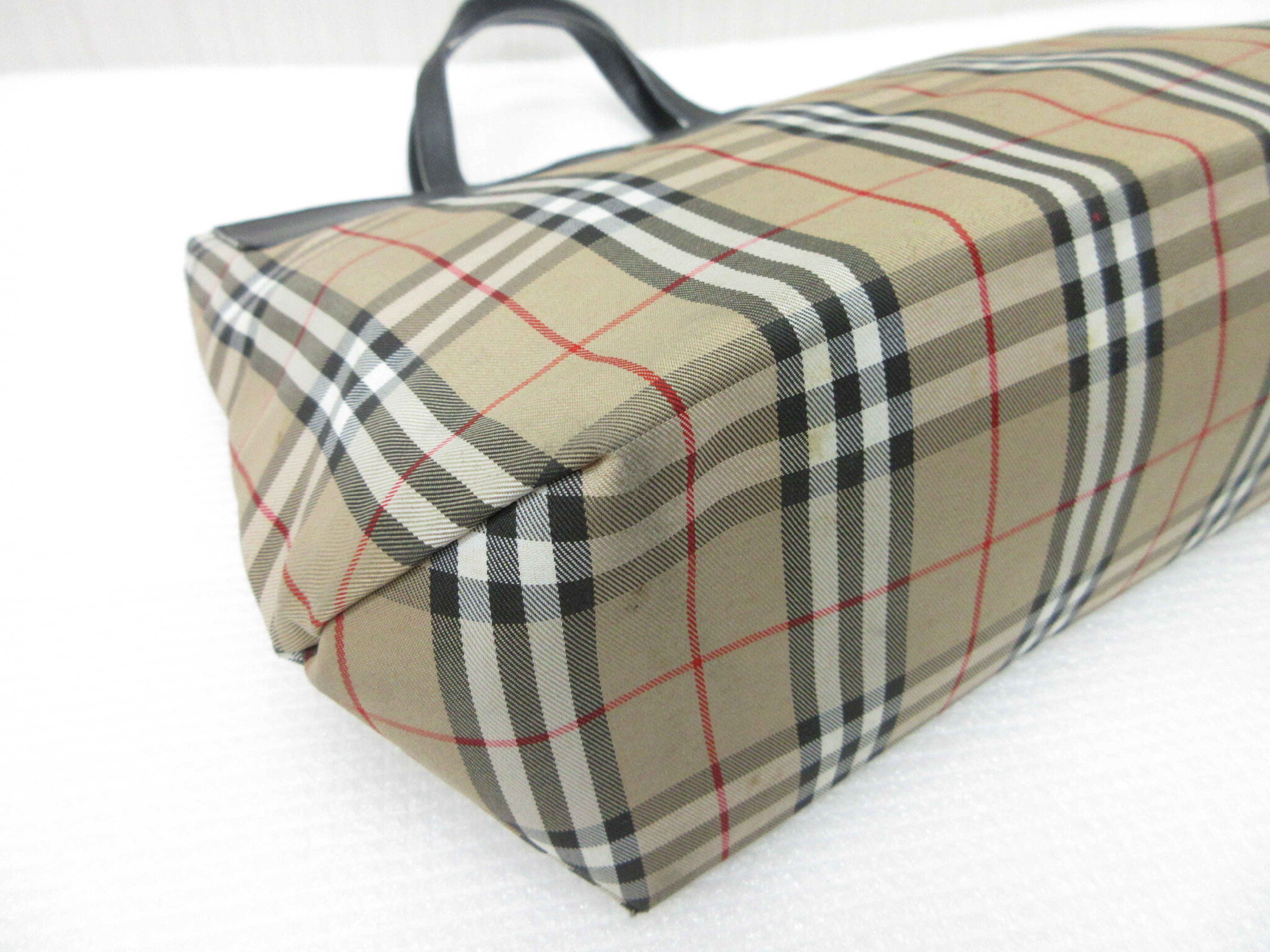 Check Nylon Leather Handbag Tote Bag — view 4