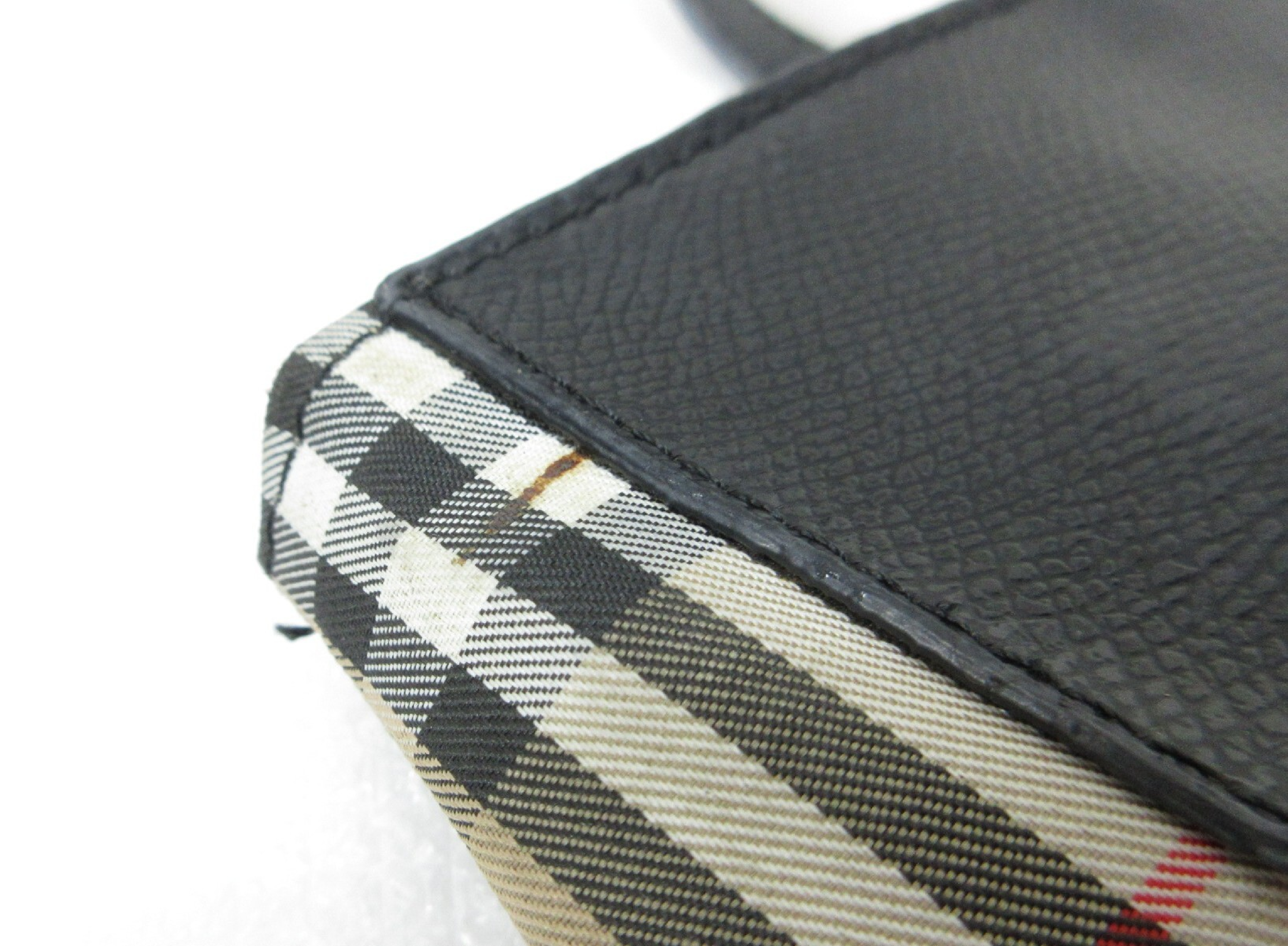 Check Nylon Leather Handbag Tote Bag — view 5
