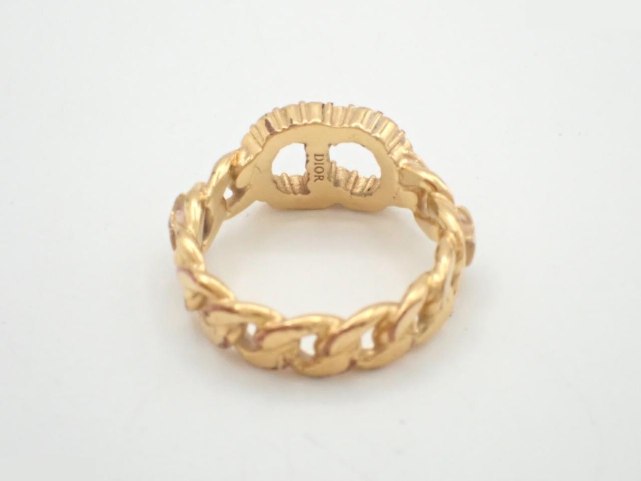 CD logo rhinestone star gold chain motif ring — view 2