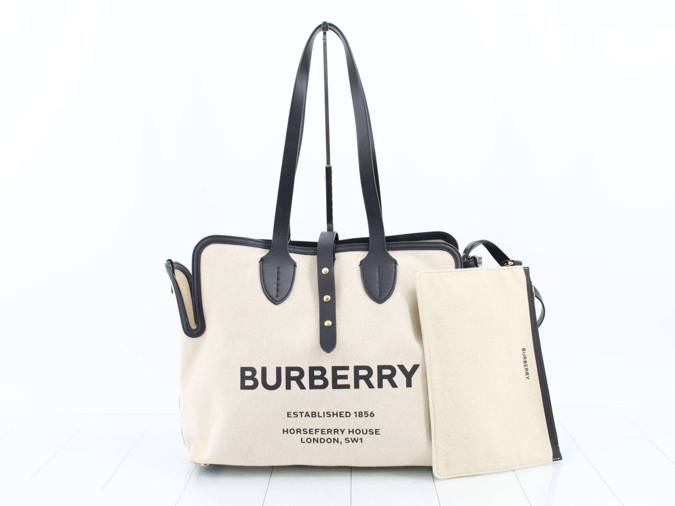 Canvas/Leather Horseferry Tote Bag, Beige/Black