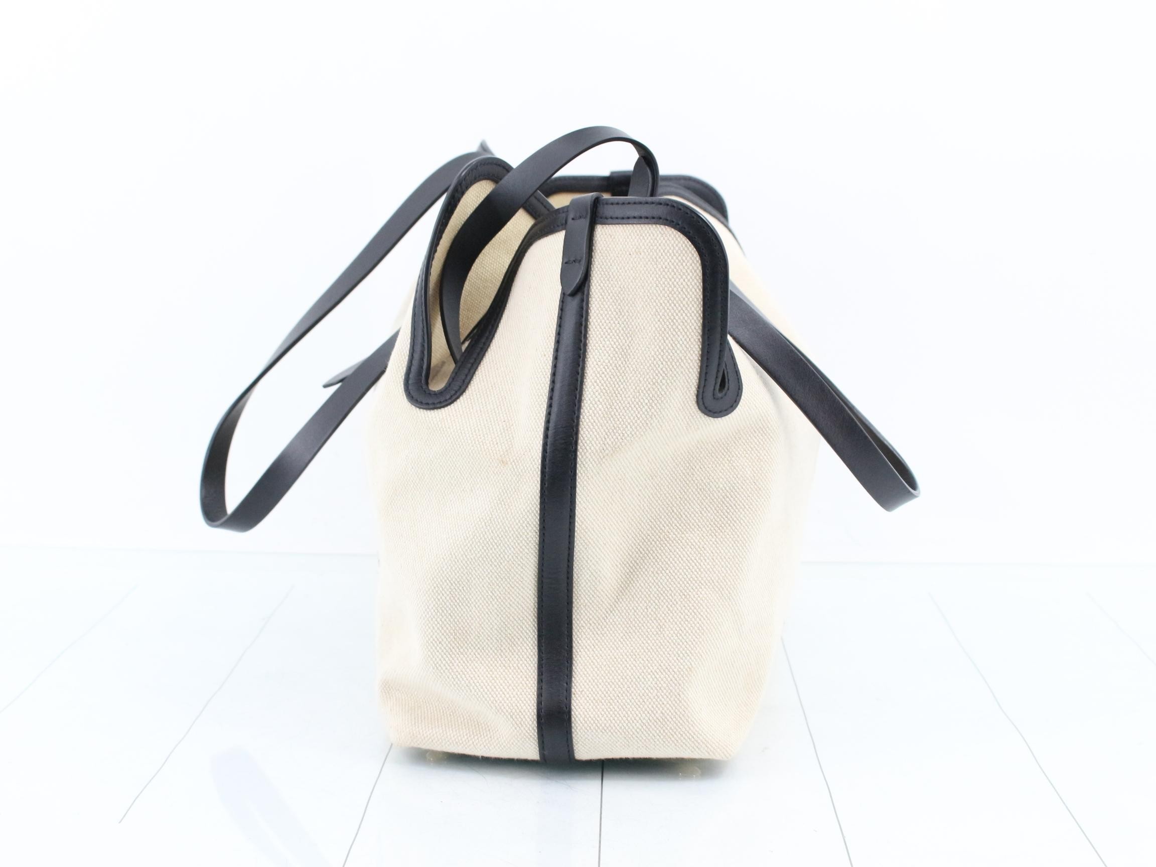 Canvas/Leather Horseferry Tote Bag, Beige/Black — view 3