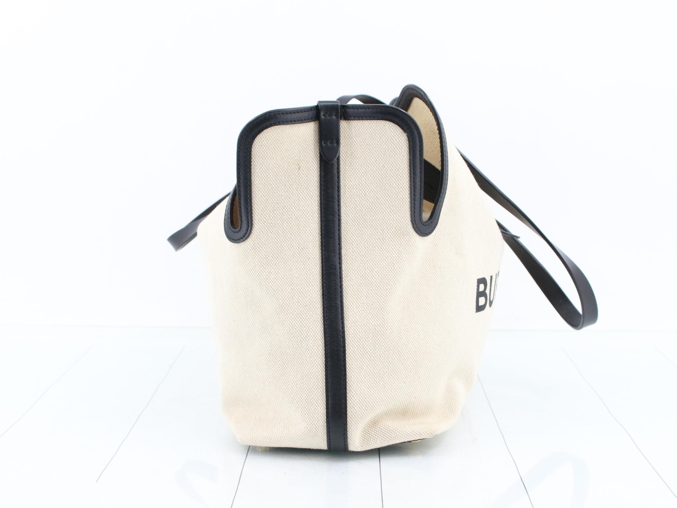 Canvas/Leather Horseferry Tote Bag, Beige/Black — view 4
