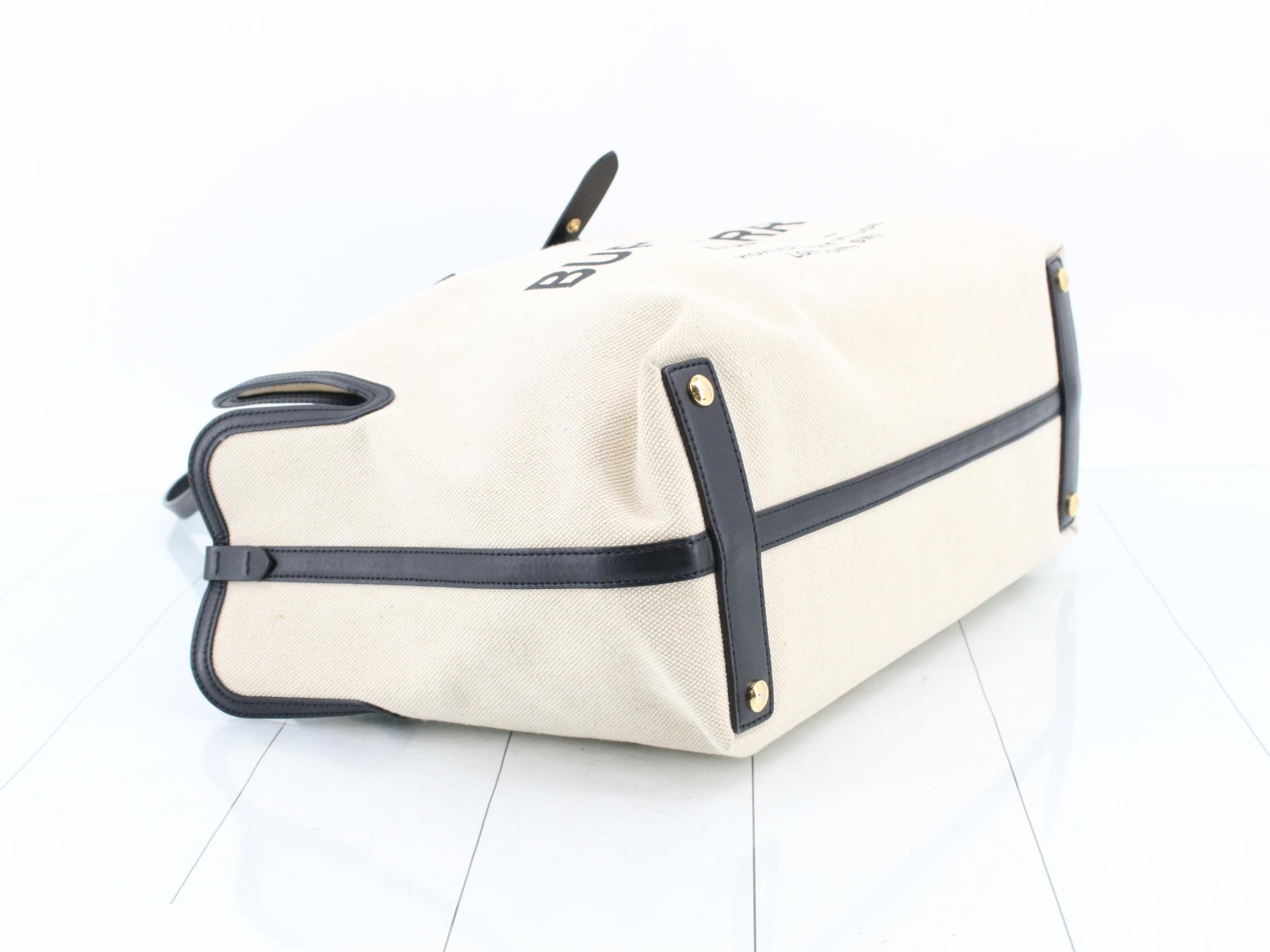 Canvas/Leather Horseferry Tote Bag, Beige/Black — view 5