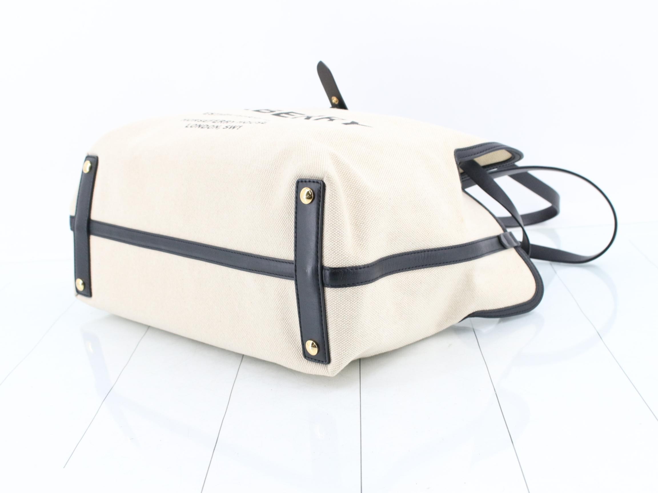 Canvas/Leather Horseferry Tote Bag, Beige/Black — view 6