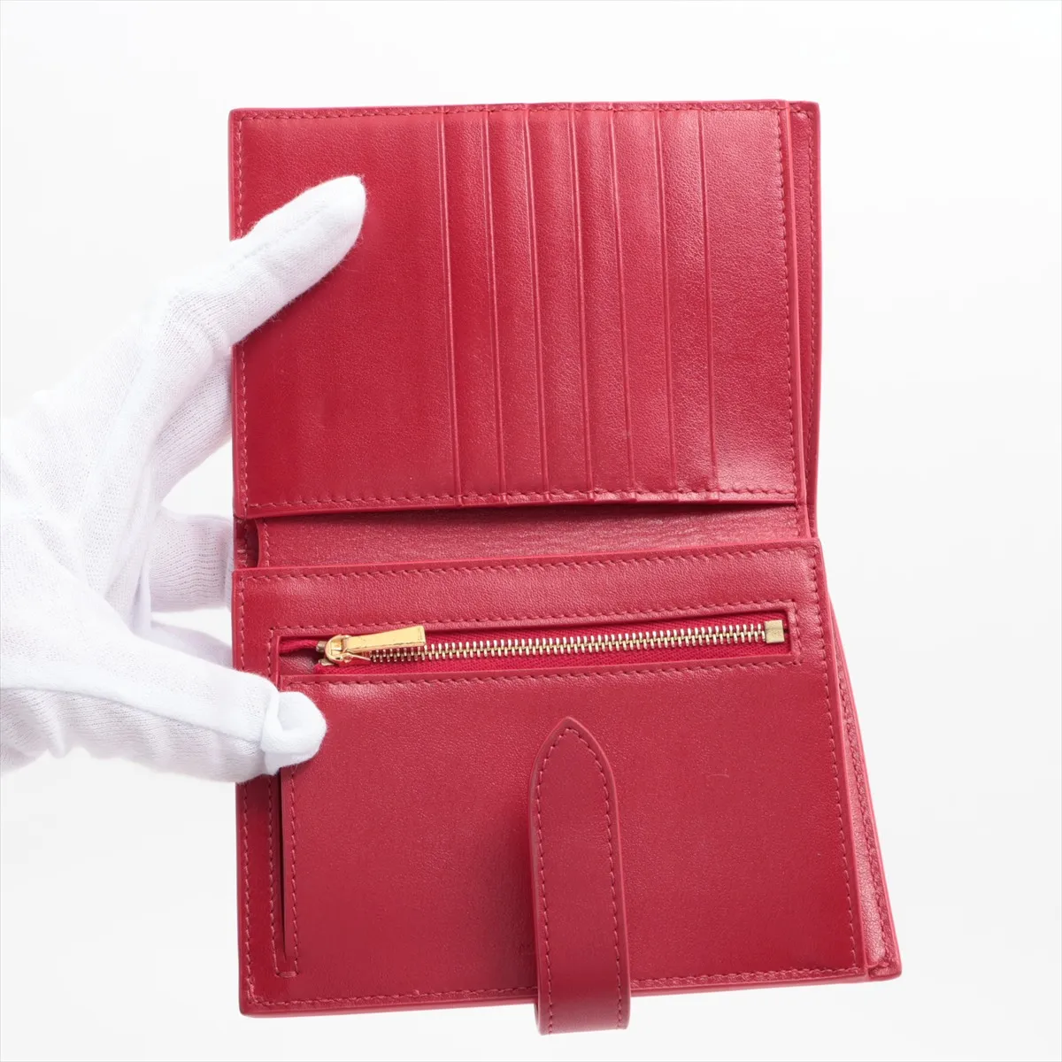Medium Strap Leather Compact Wallet Red — view 3
