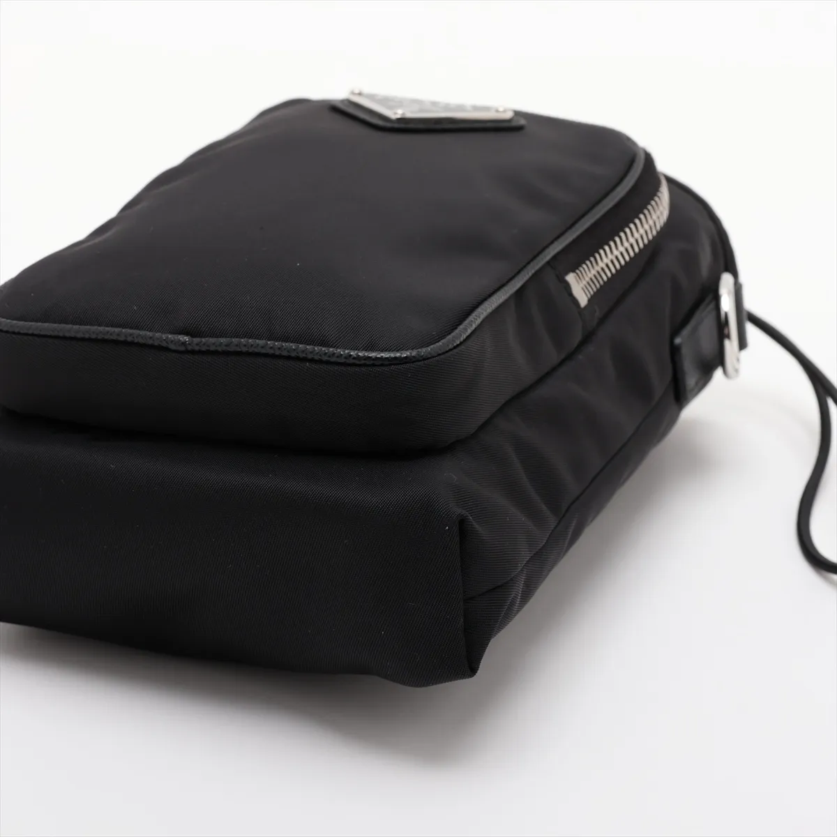 Tessuto Nylon x Leather Shoulder Bag, Black, 2ZH155 — view 3