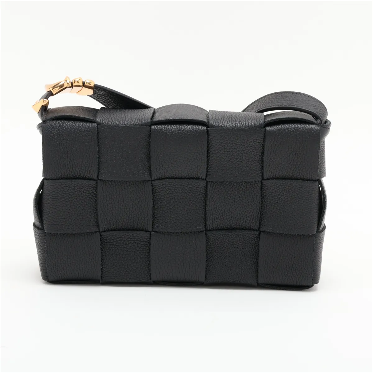 Maxi Intrecciato Cassette Leather Shoulder Bag, Black — view 2