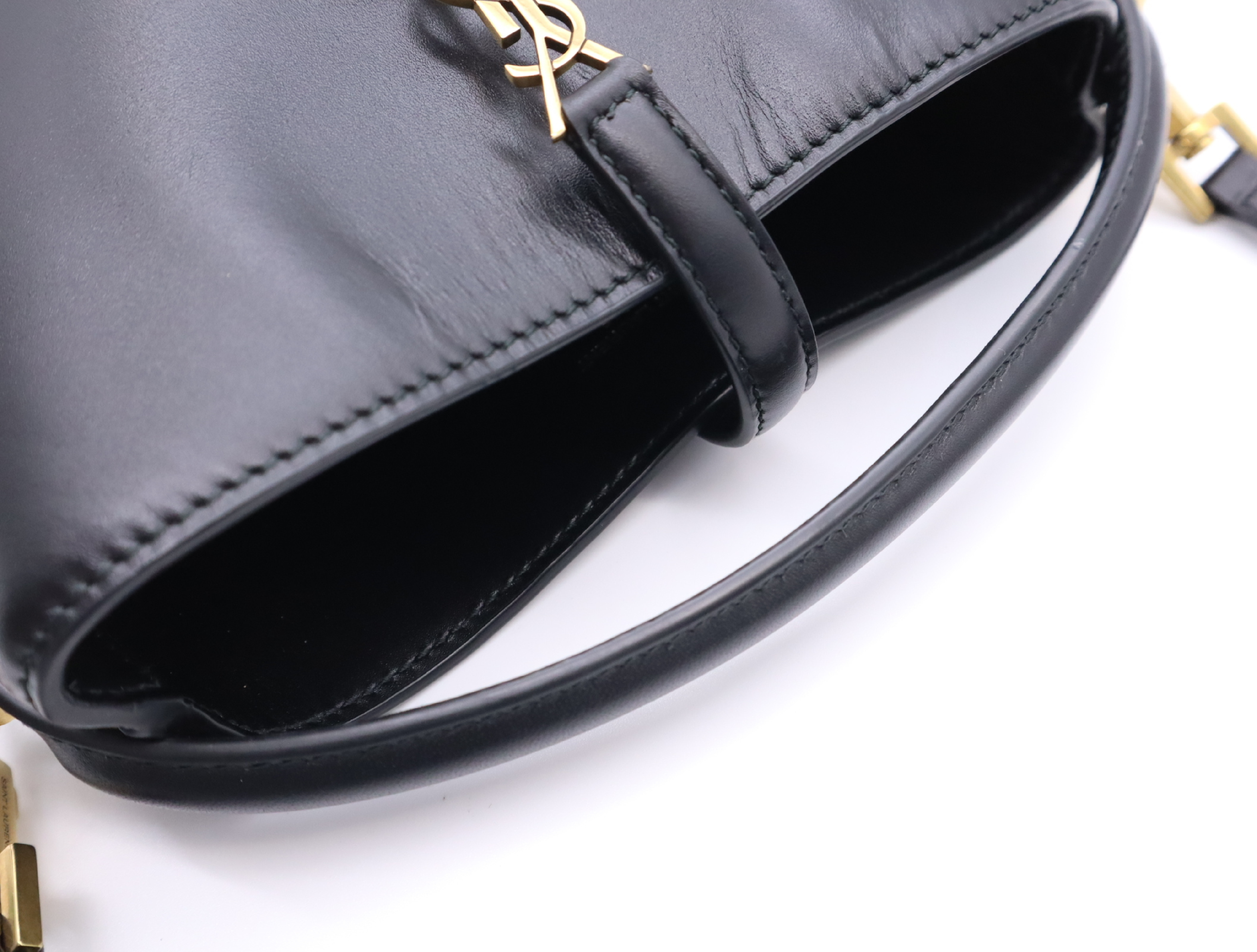 765870.0824 Leather YSL Logo Bucket Bag Black Gold Hardware Shoulder Bag — view 11