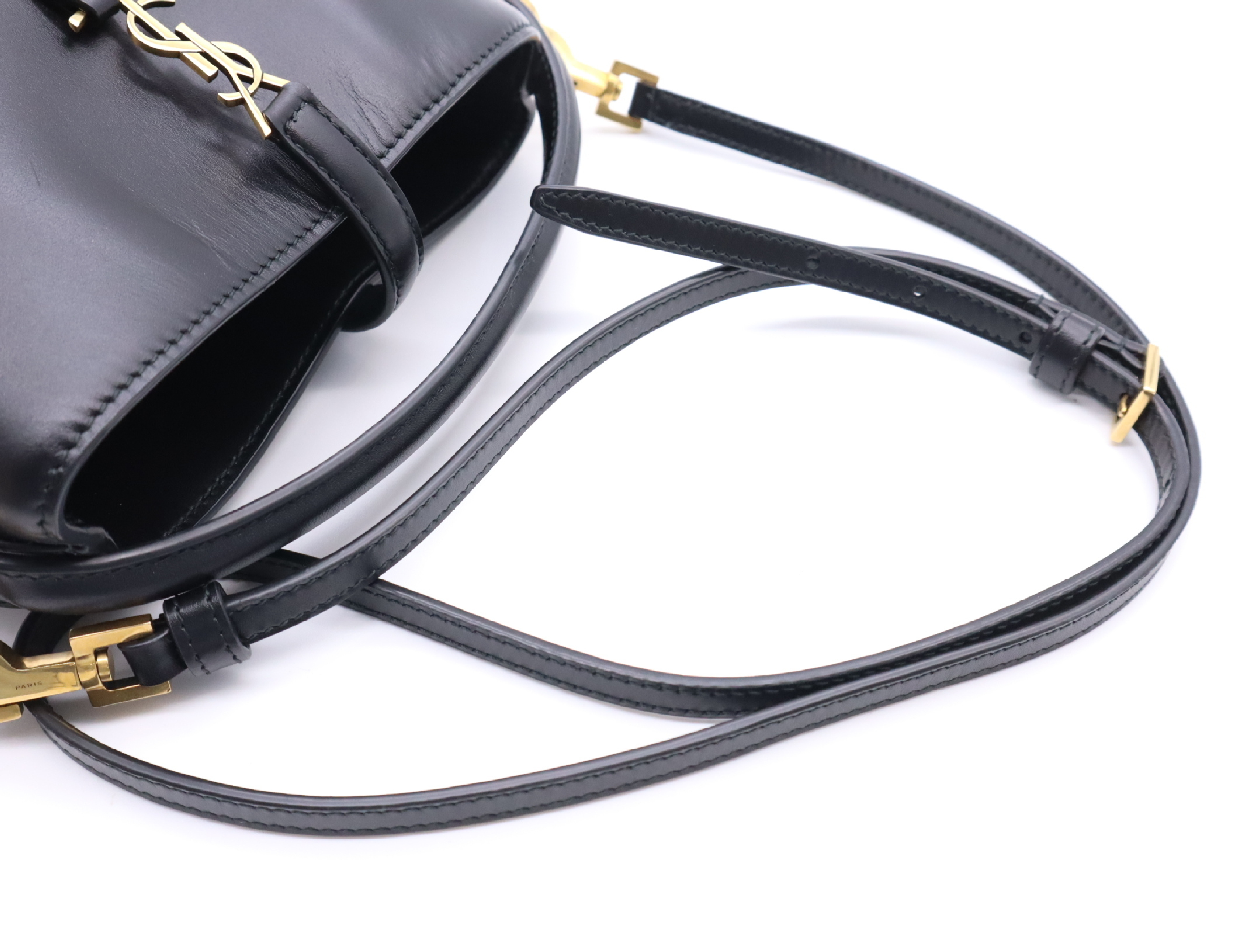 765870.0824 Leather YSL Logo Bucket Bag Black Gold Hardware Shoulder Bag — view 10