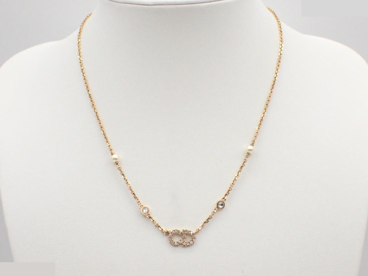 CD logo rhinestone faux pearl necklace, neck circumference approximately 42cm — view 3